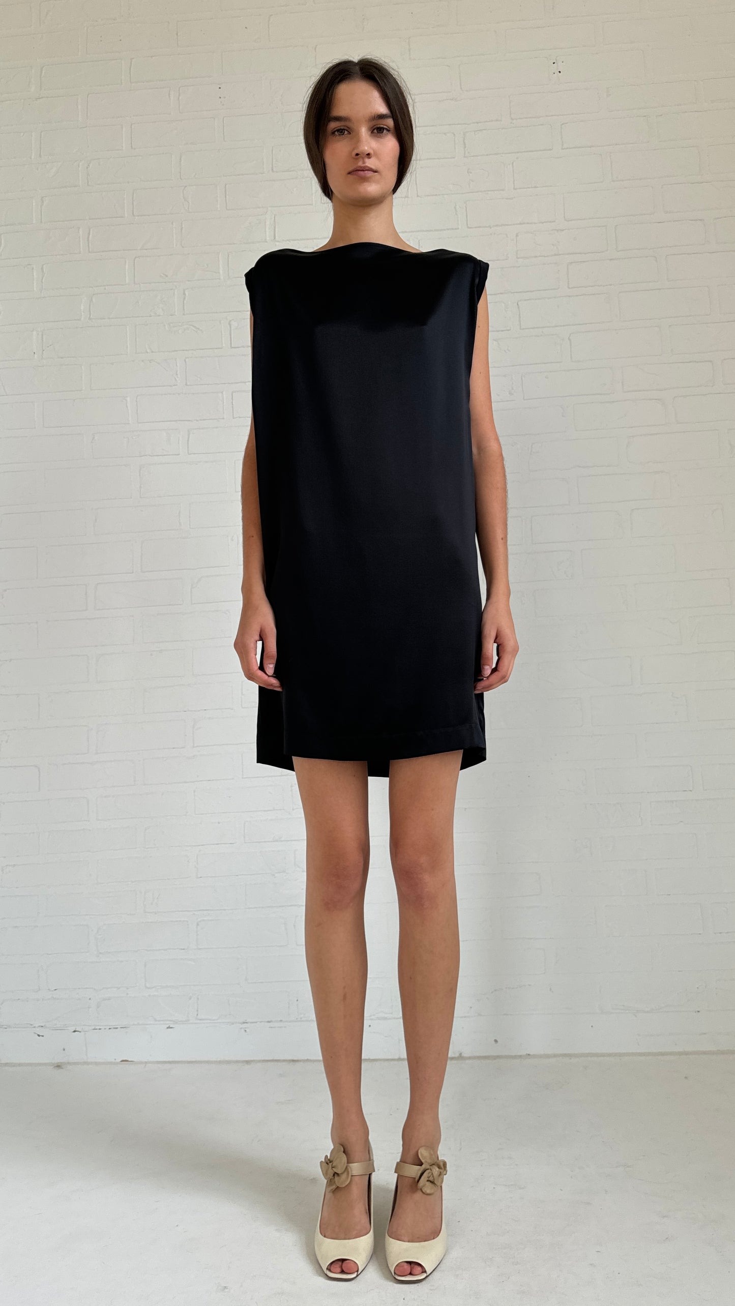 silk square cut mini dress