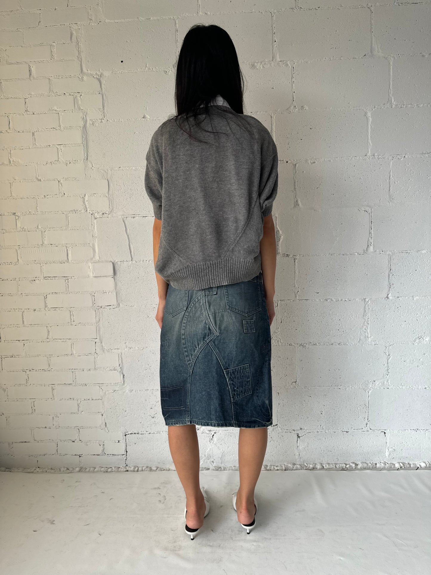 knit cropped cardigan / grey