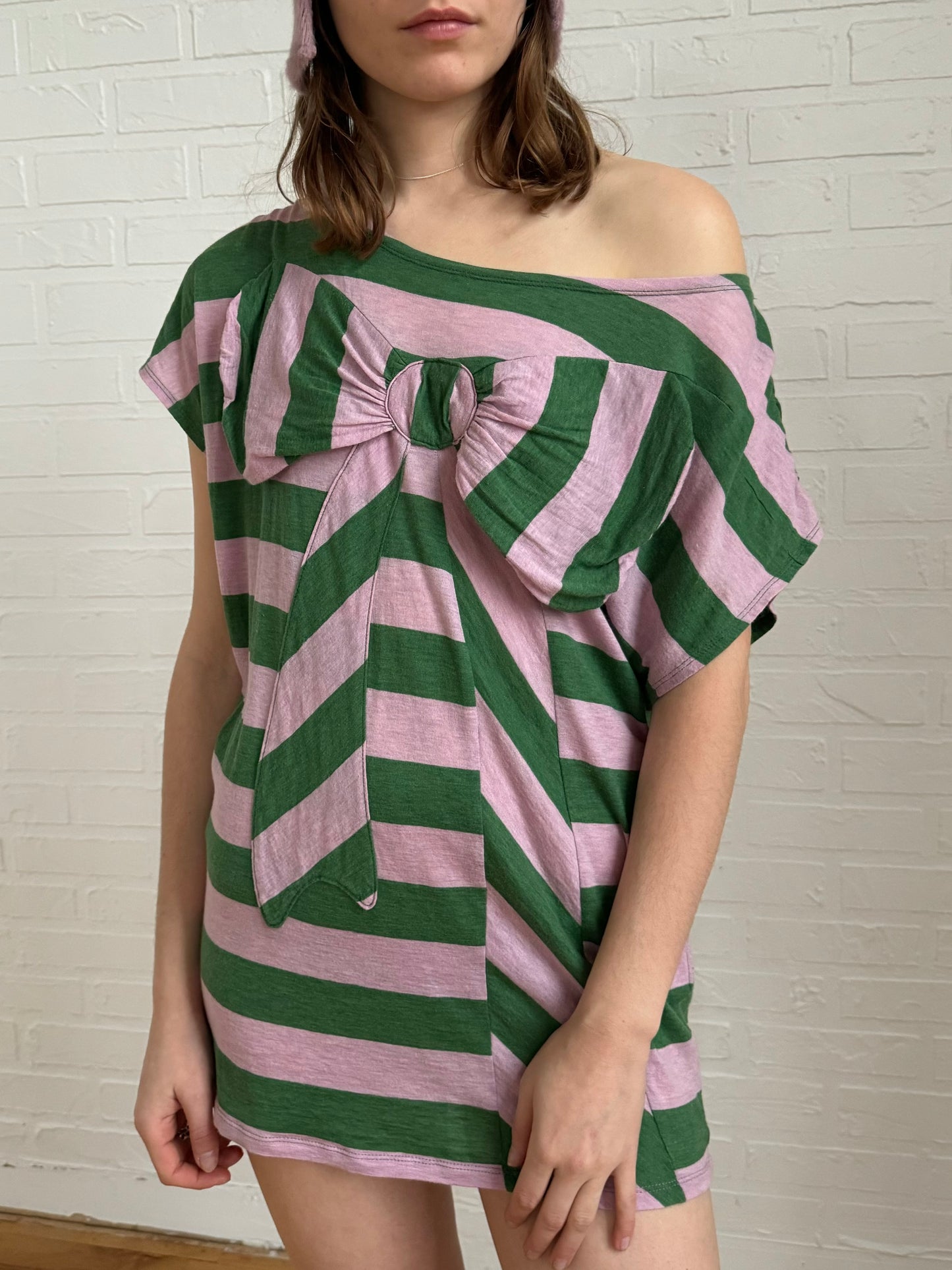 Tsumori Chisato striped bow shirt in lilac / green
