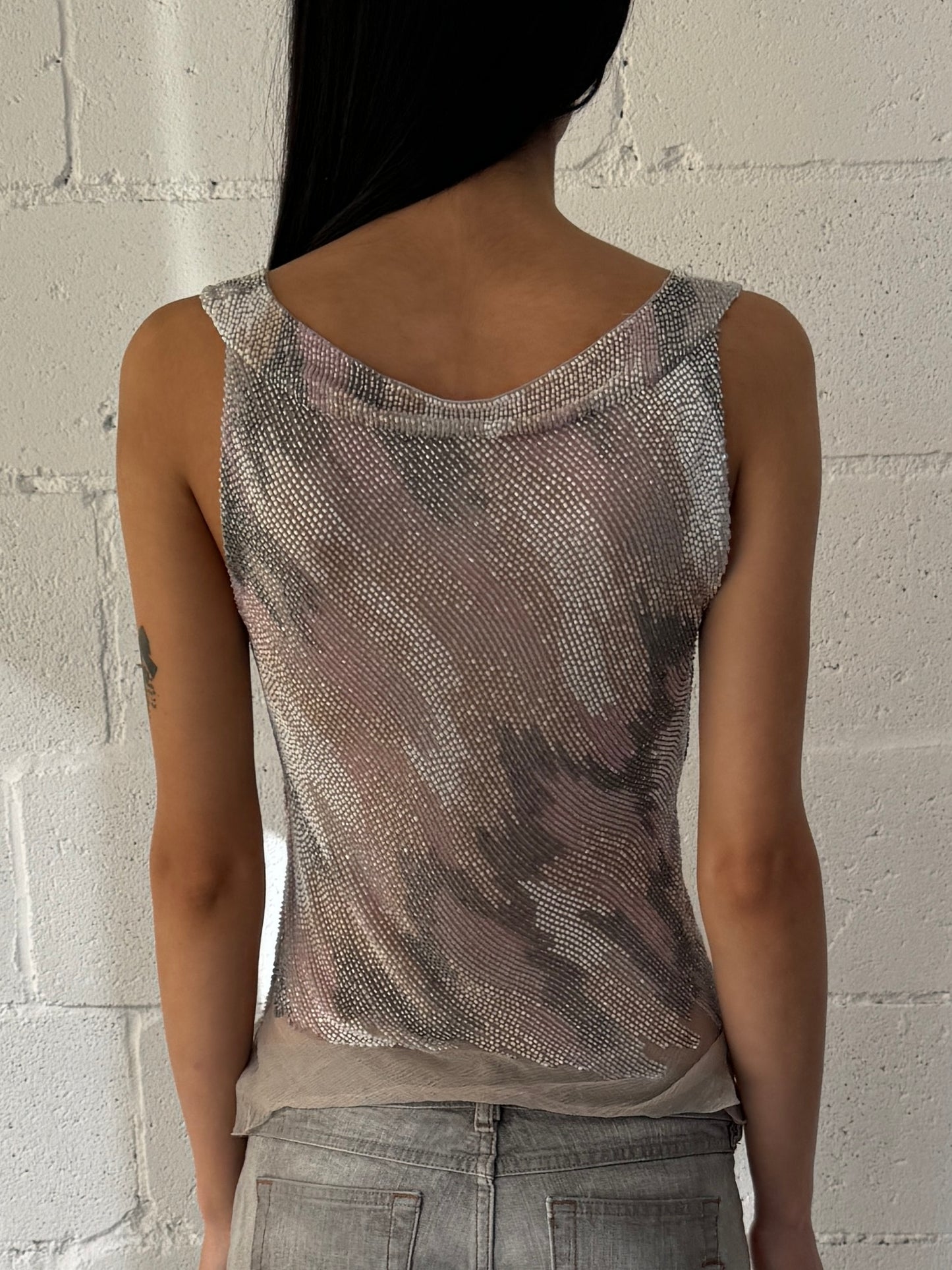 silk sheer beaded top / grey