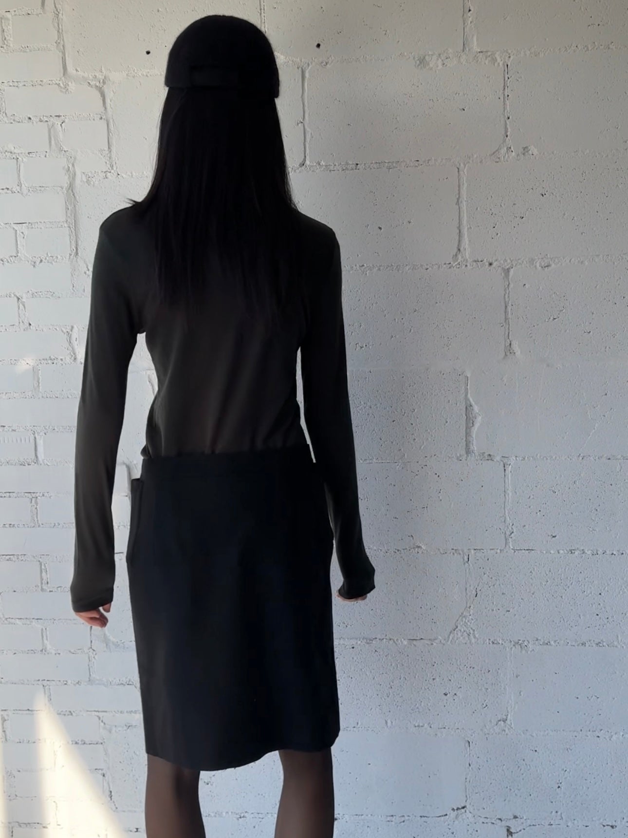 knit asymmetric long sleeve / dark green