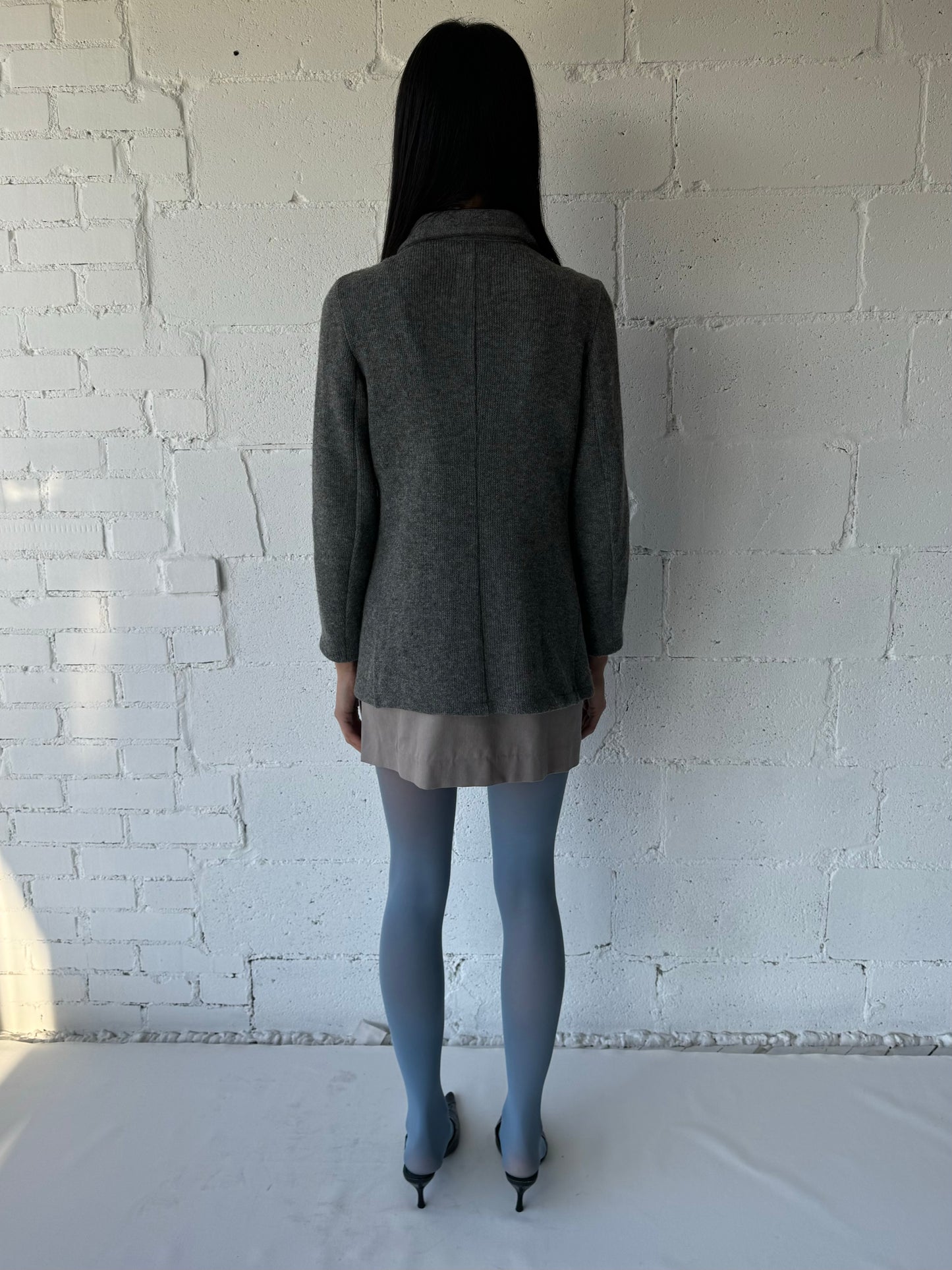 knit wool cropped pea coat / grey