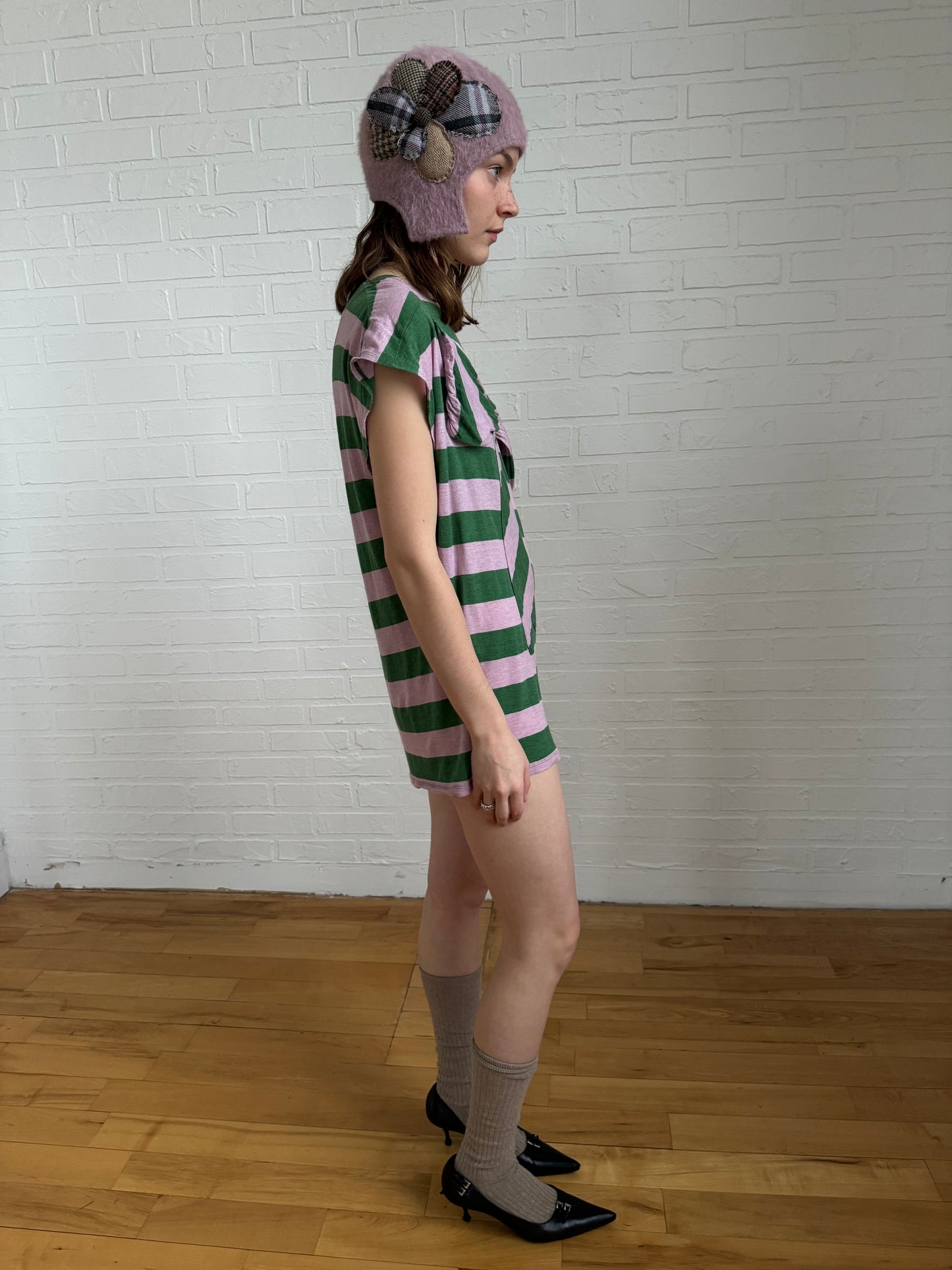 Tsumori Chisato striped bow shirt in lilac / green