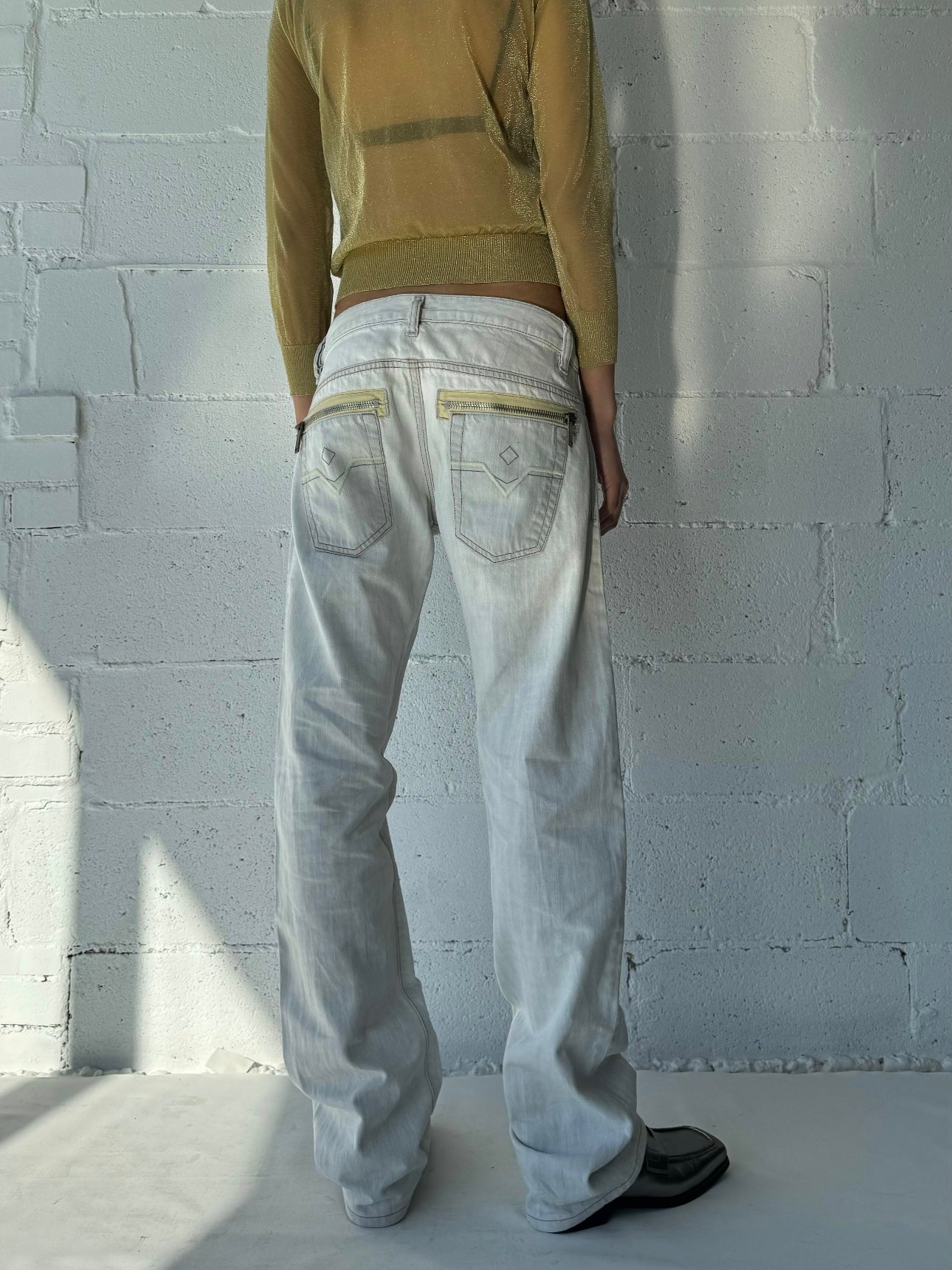 baggy boot cut yellow pocket jeans 29
