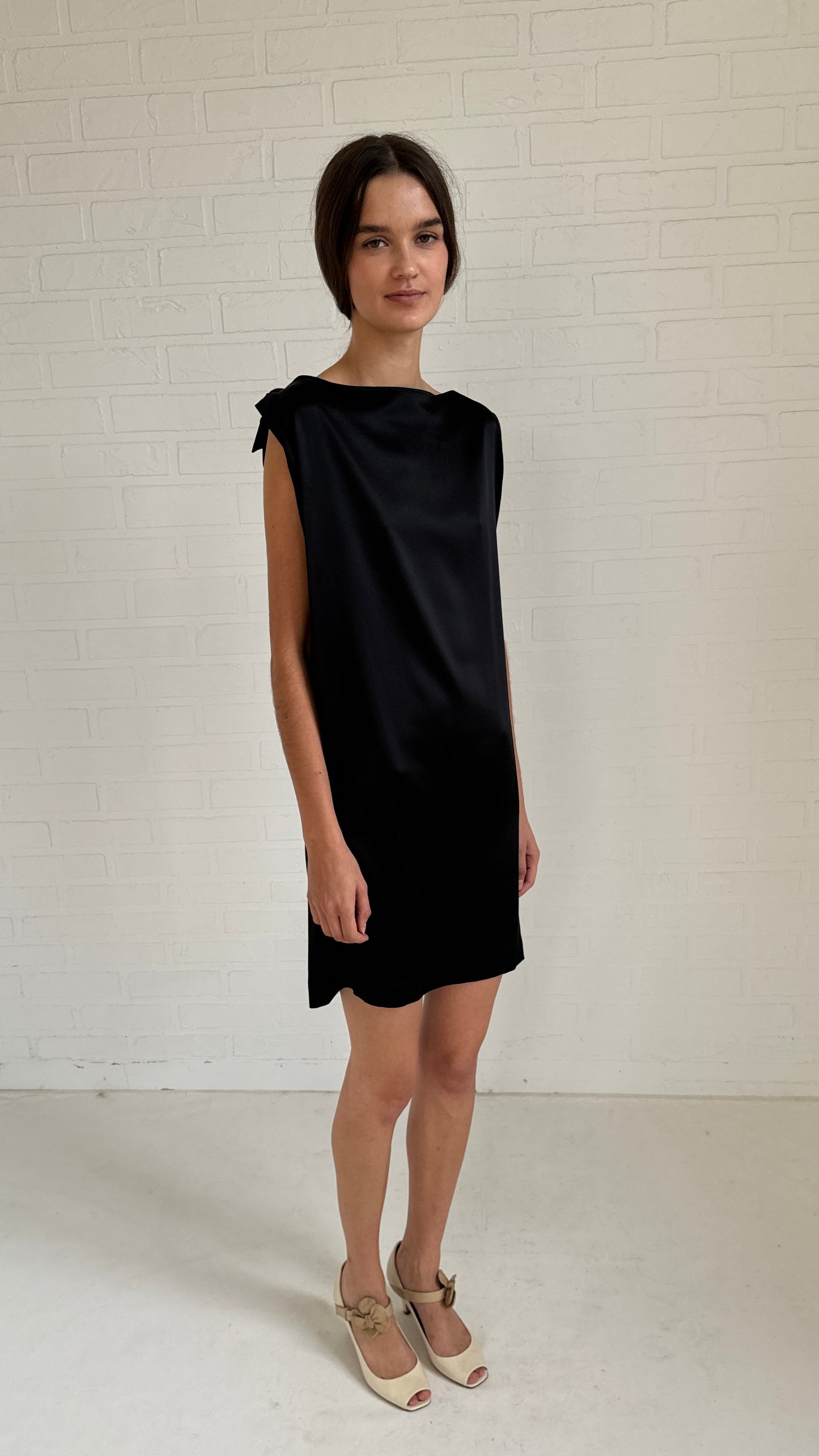 silk square cut mini dress