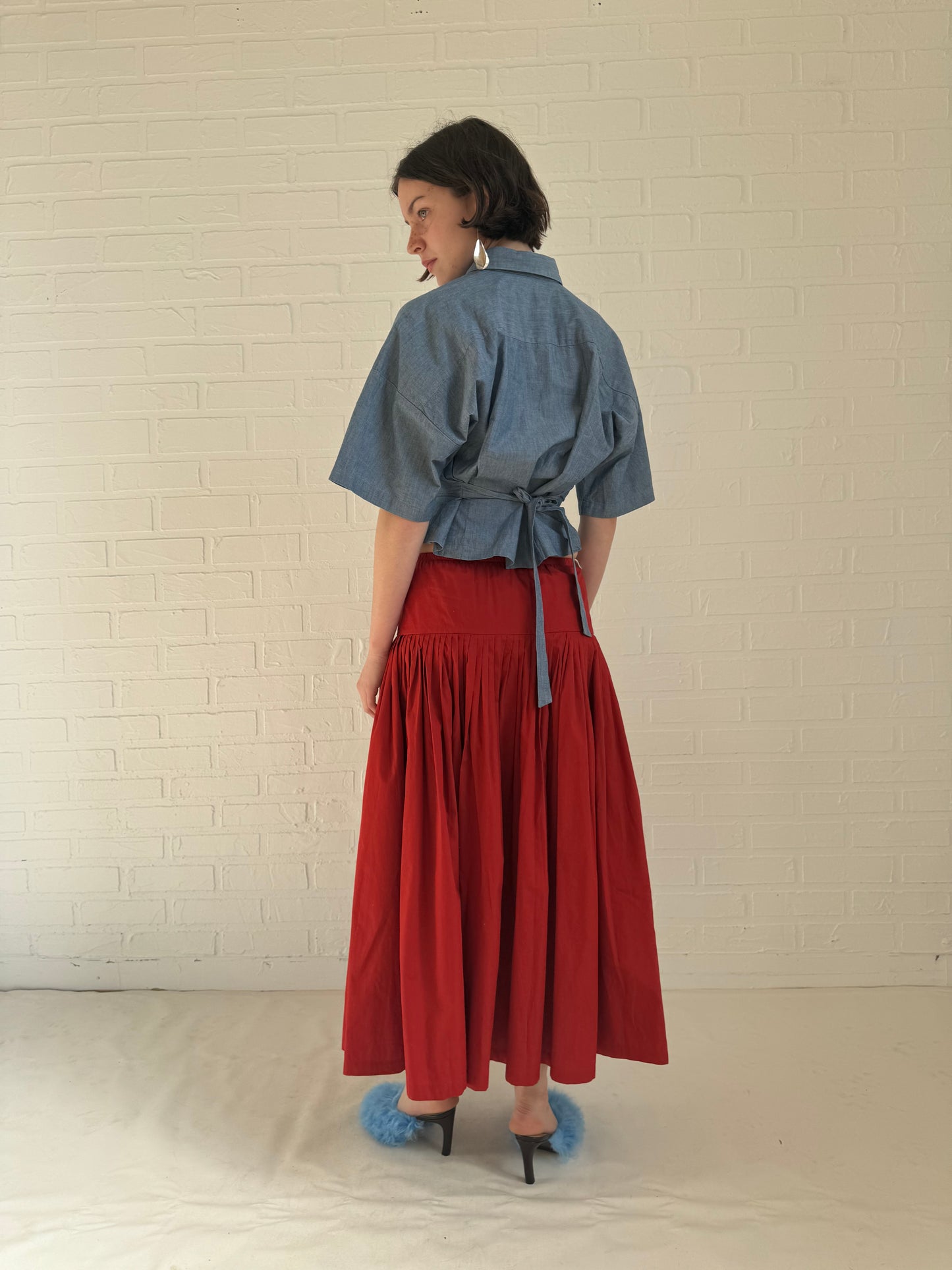 cotton wrap shirt / blue