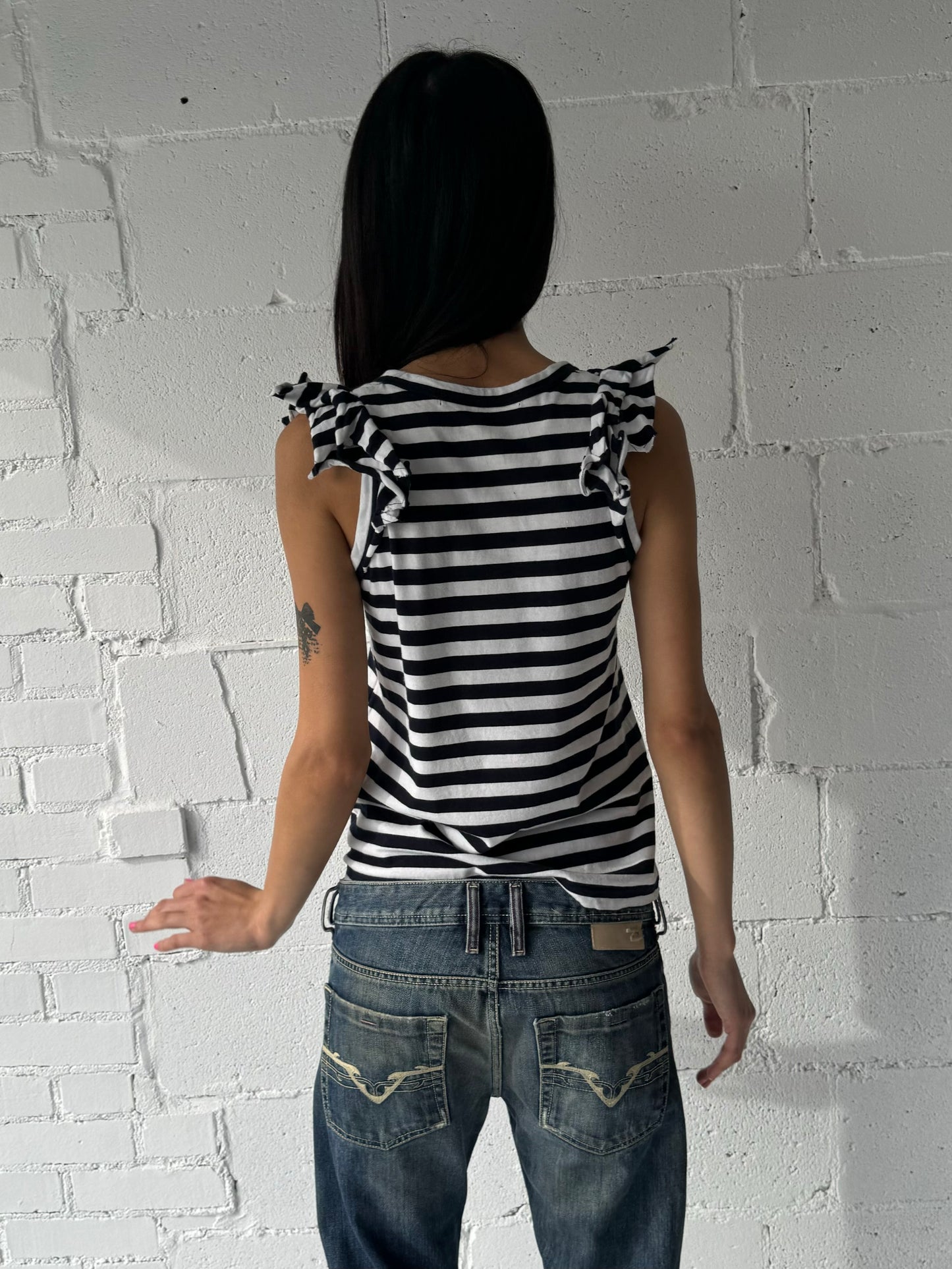 striped sleeveless top navy / white