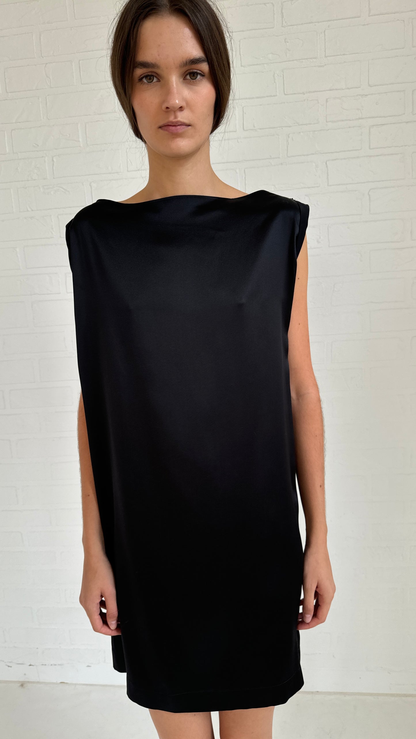 silk square cut mini dress