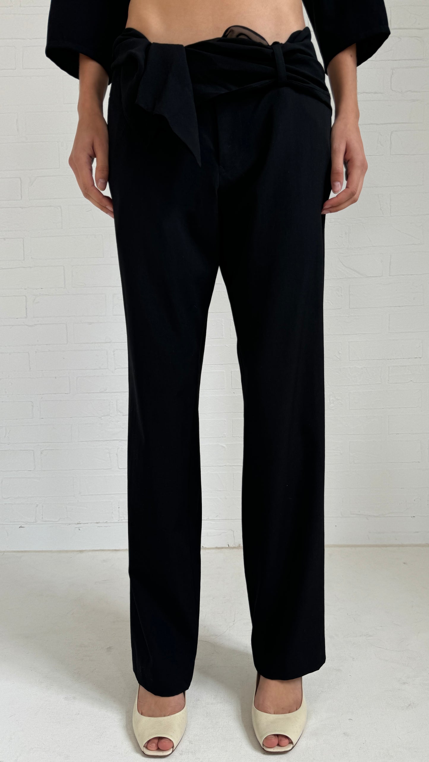 silk belt wool pants