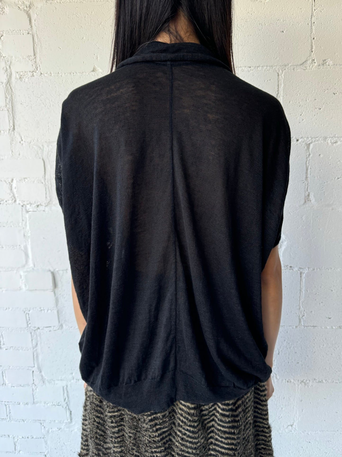 sheer curve sleeve knit polo / black