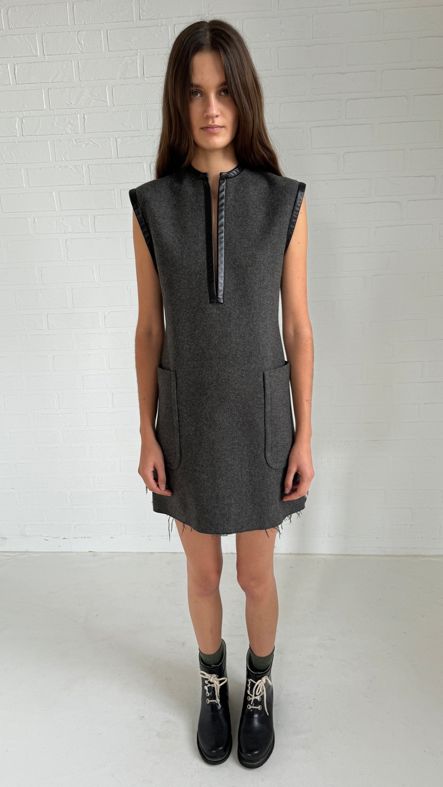 wool leather mini dress
