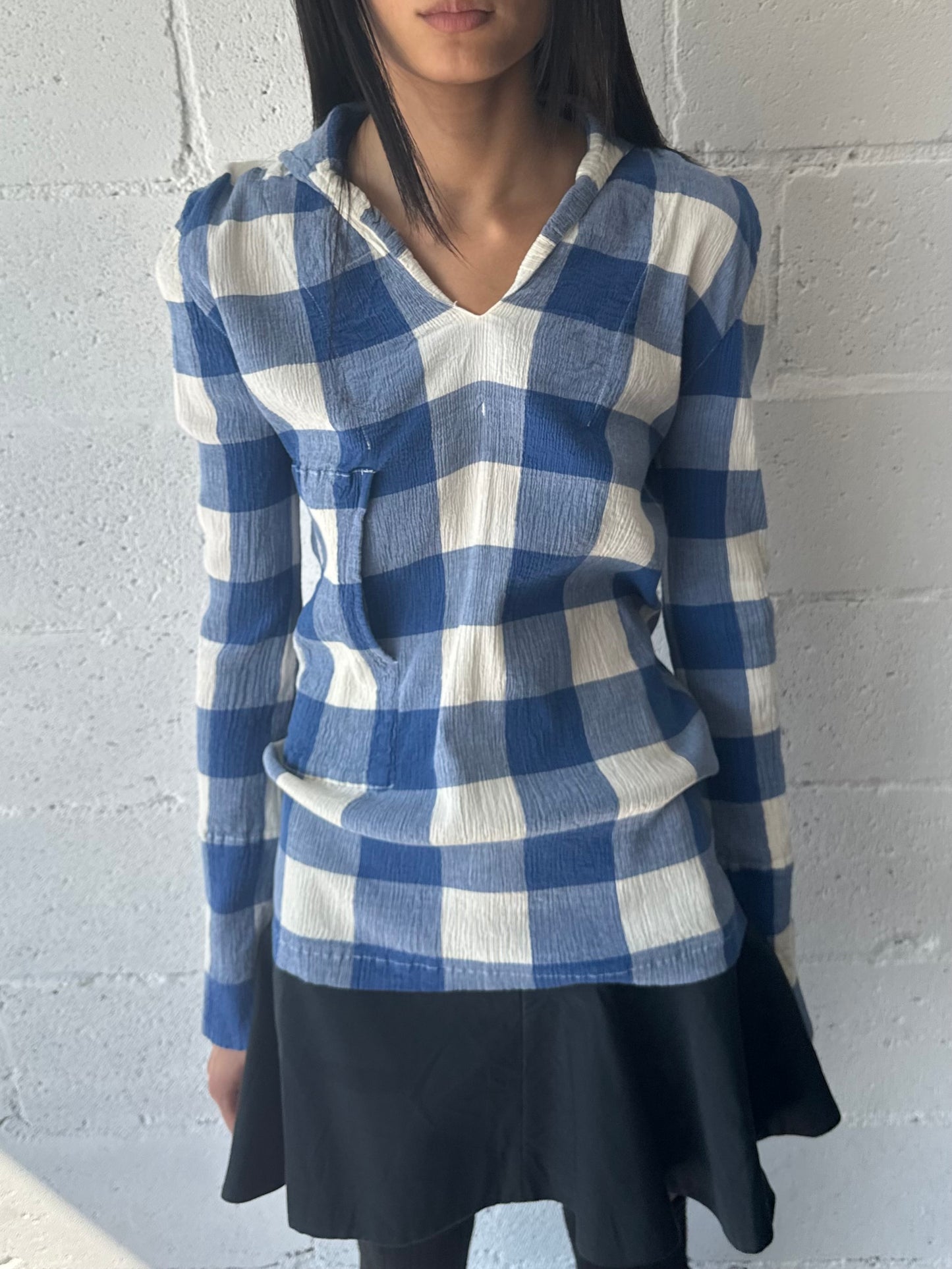 pleats checked long sleeve