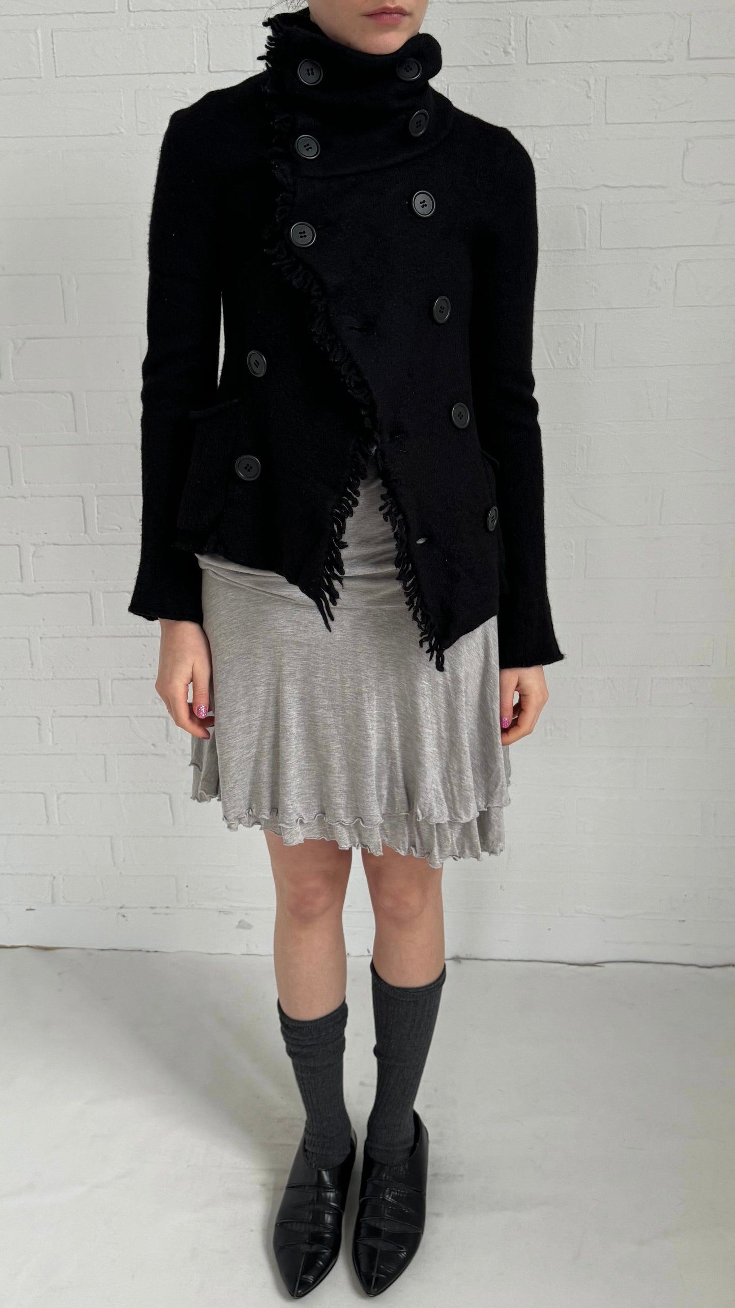 Gomme boiled wool fringe jacket in black