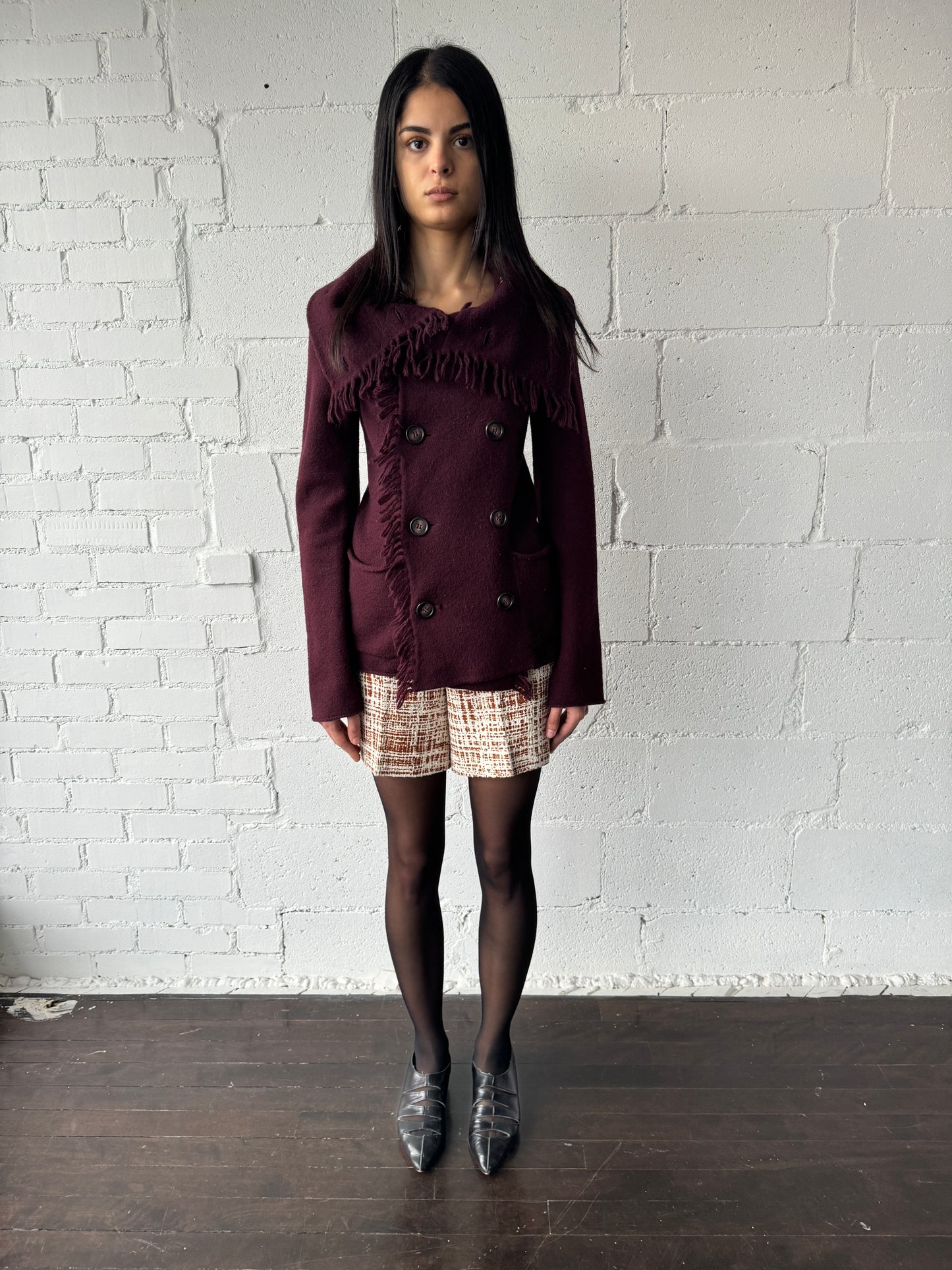 fringe button jacket / purple