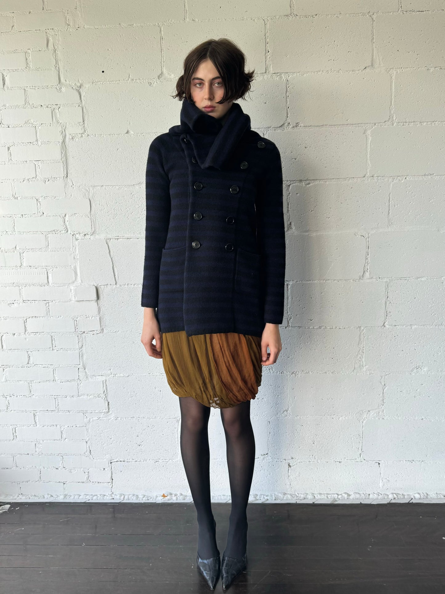 wool striped big collar jacket