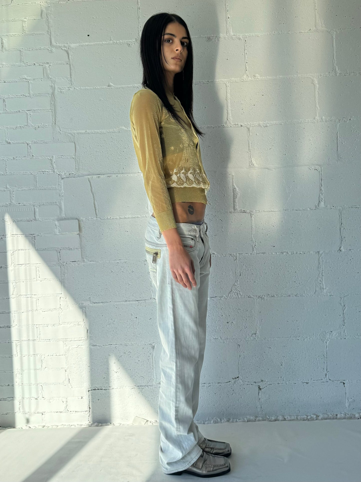 baggy boot cut yellow pocket jeans 29