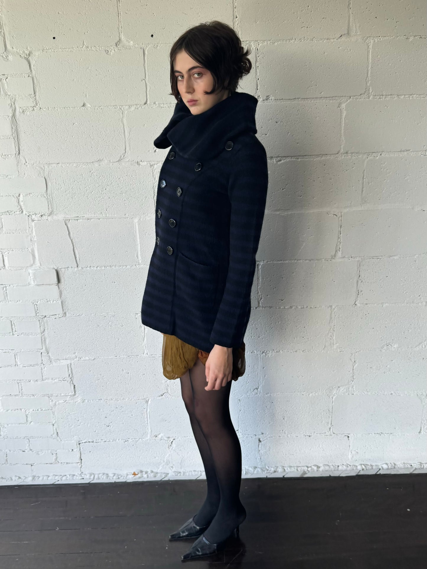 wool striped big collar jacket