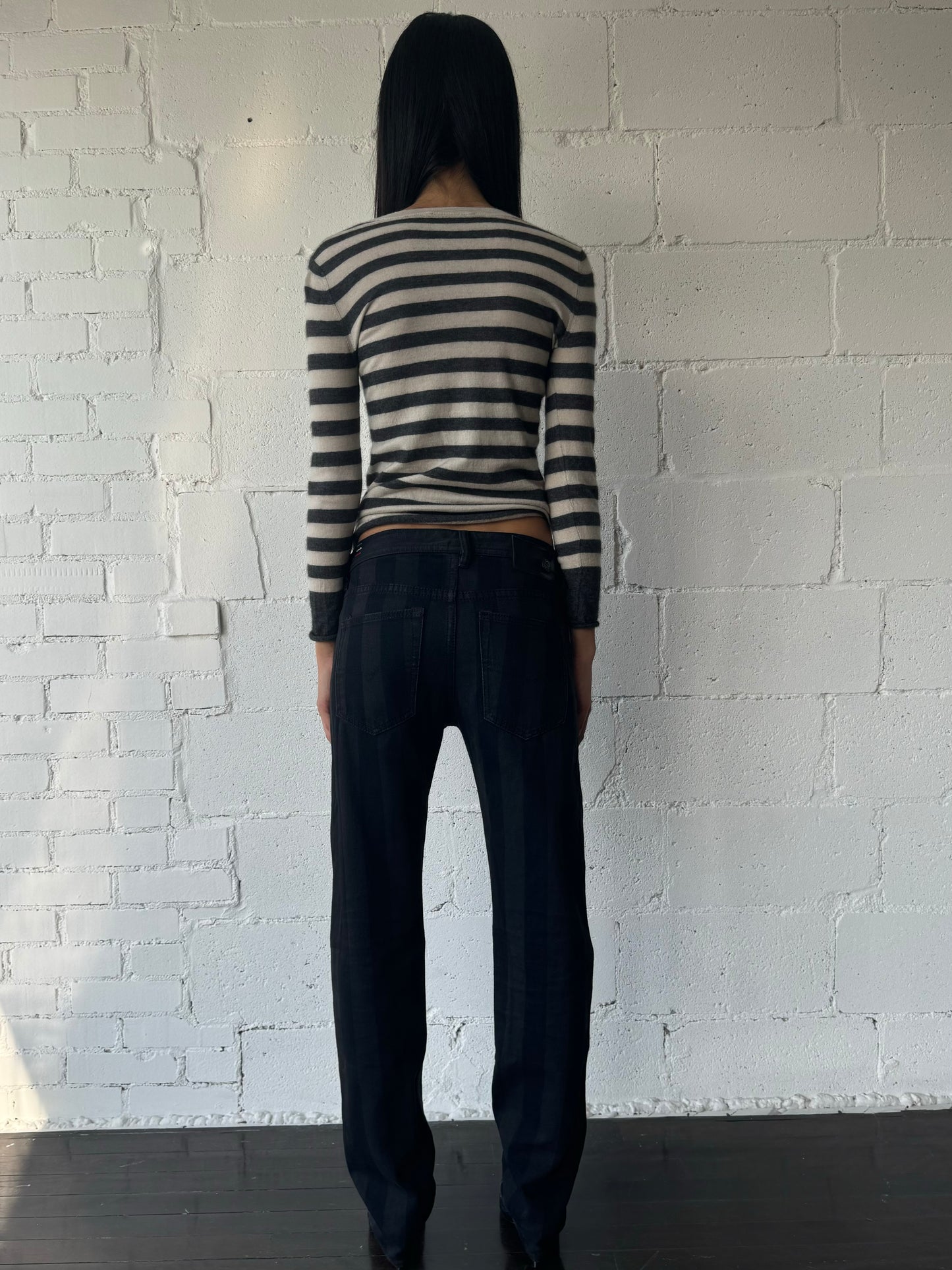 dark striped straight slim jeans / 27