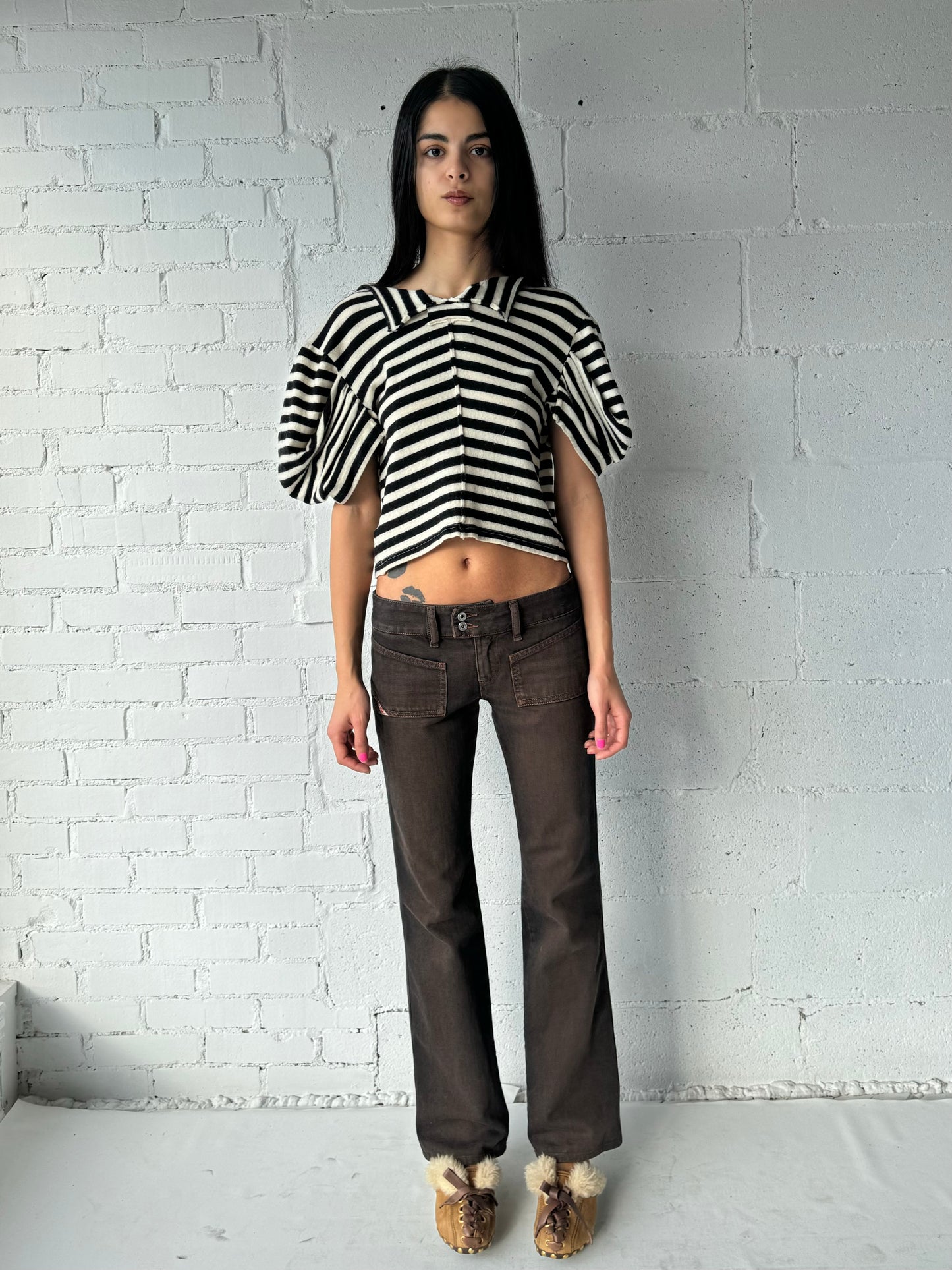 '09 FW wool striped cropped sweater