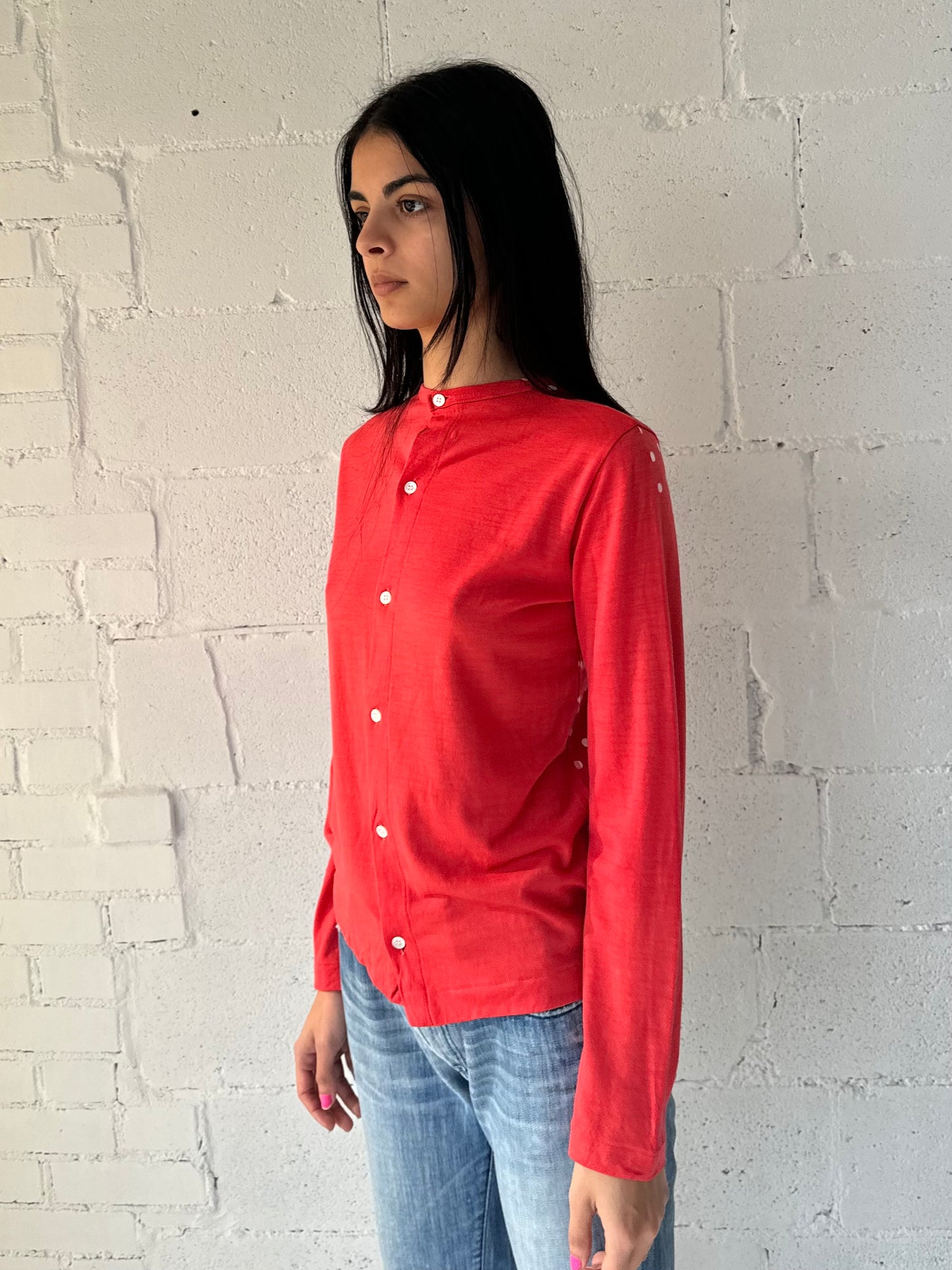wool cardigan / red