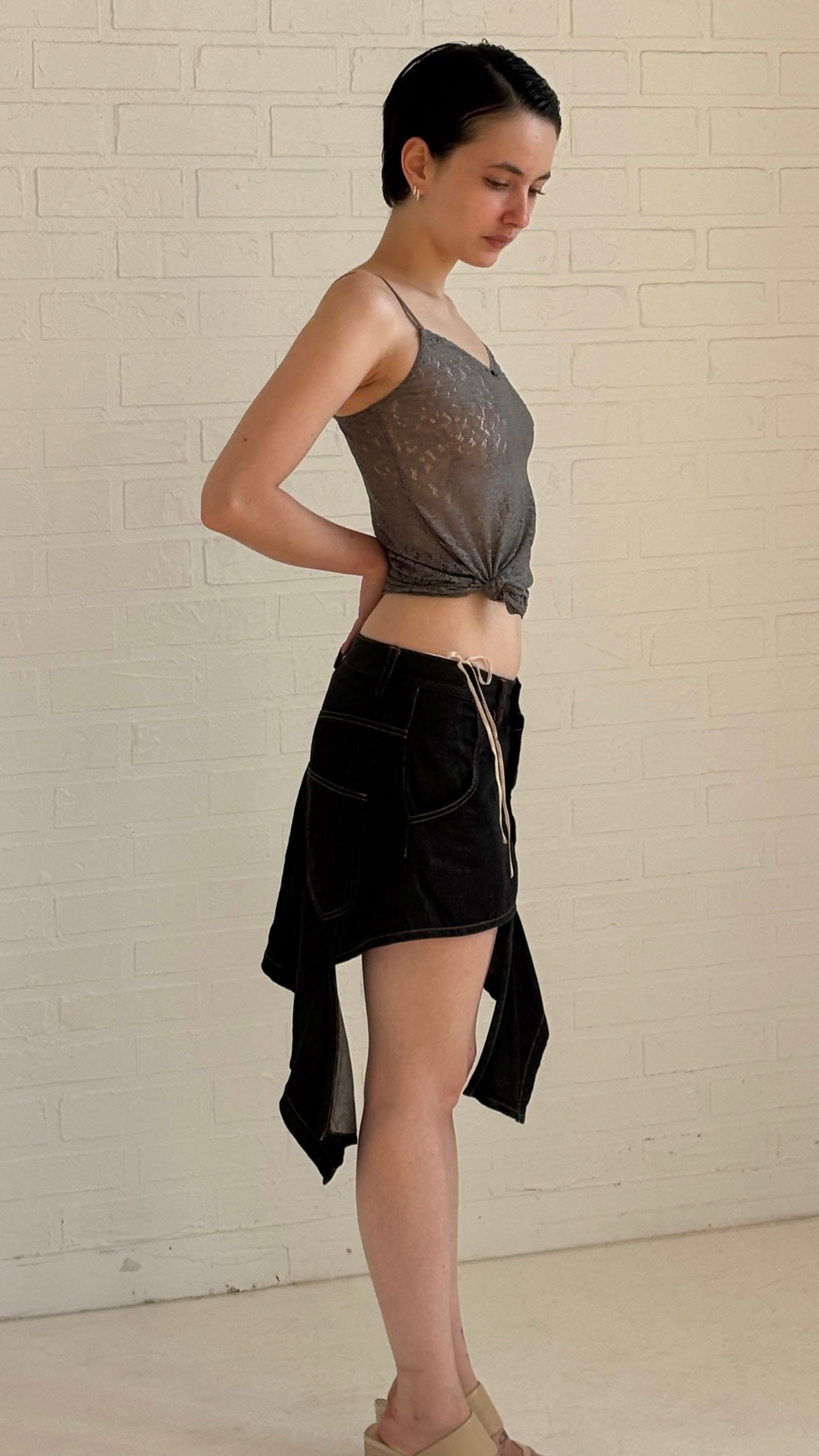 high-low denim mini skirt