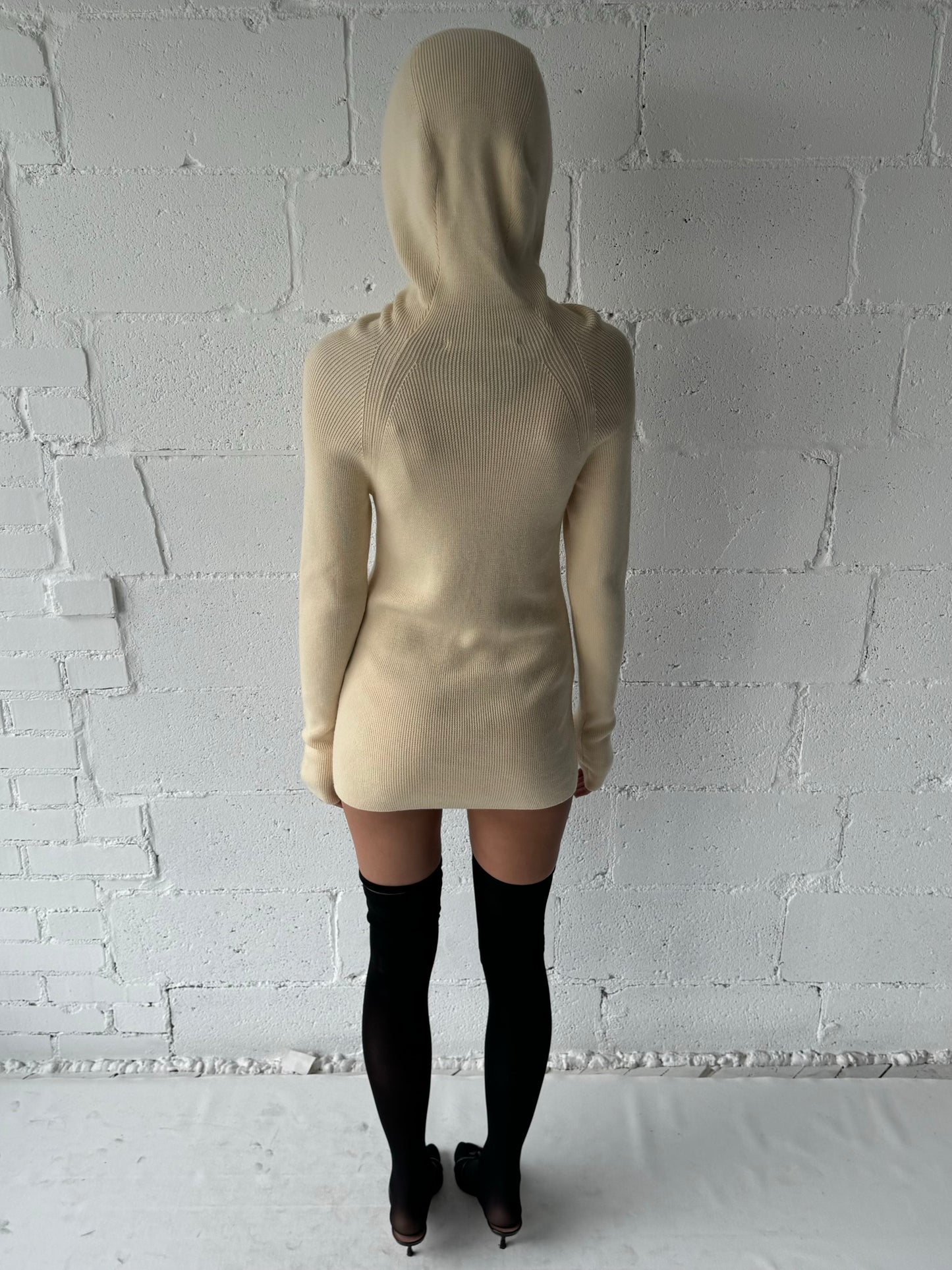 rib knit glove hoodie / off white