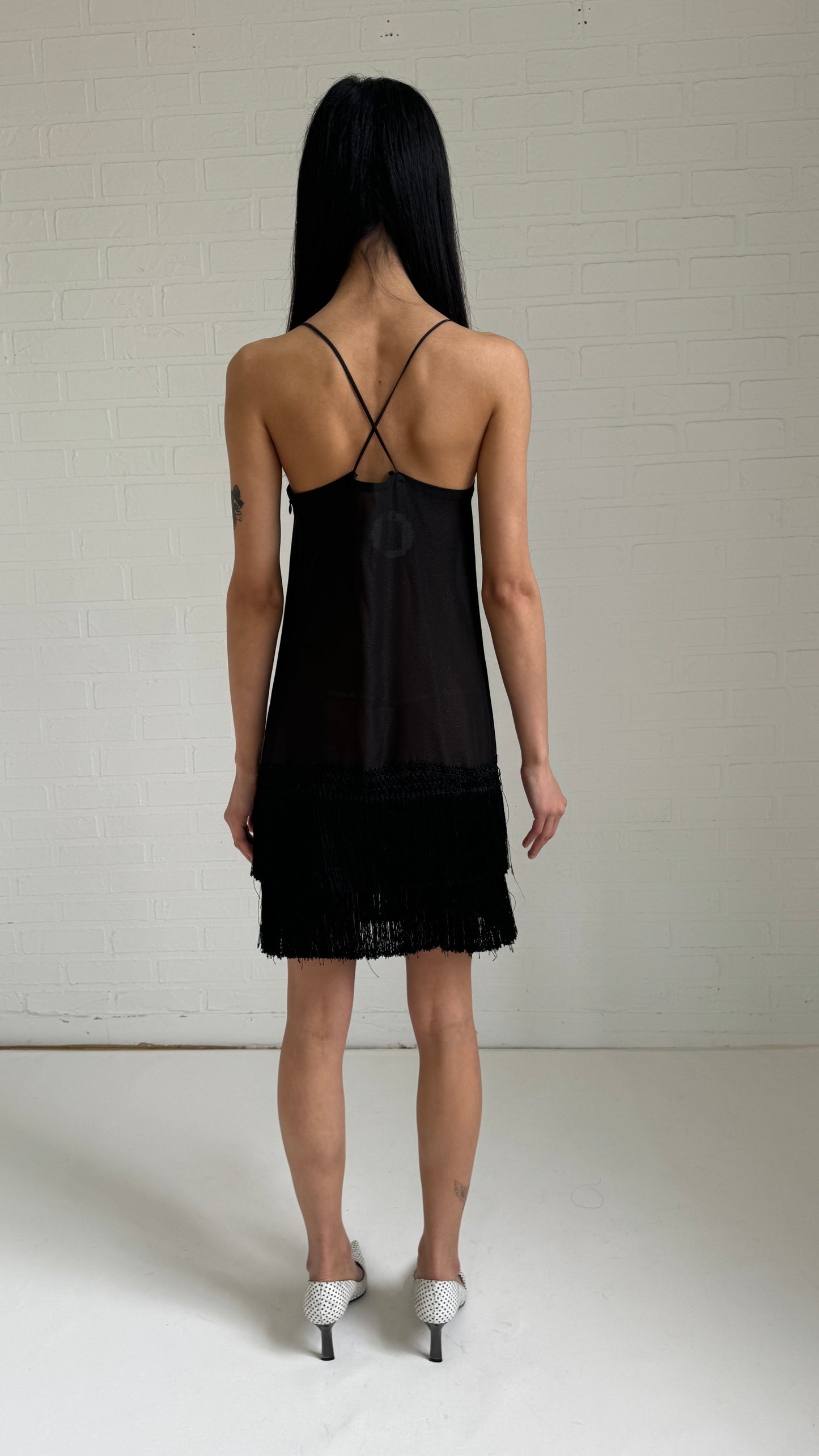 fringe sheer mini dress