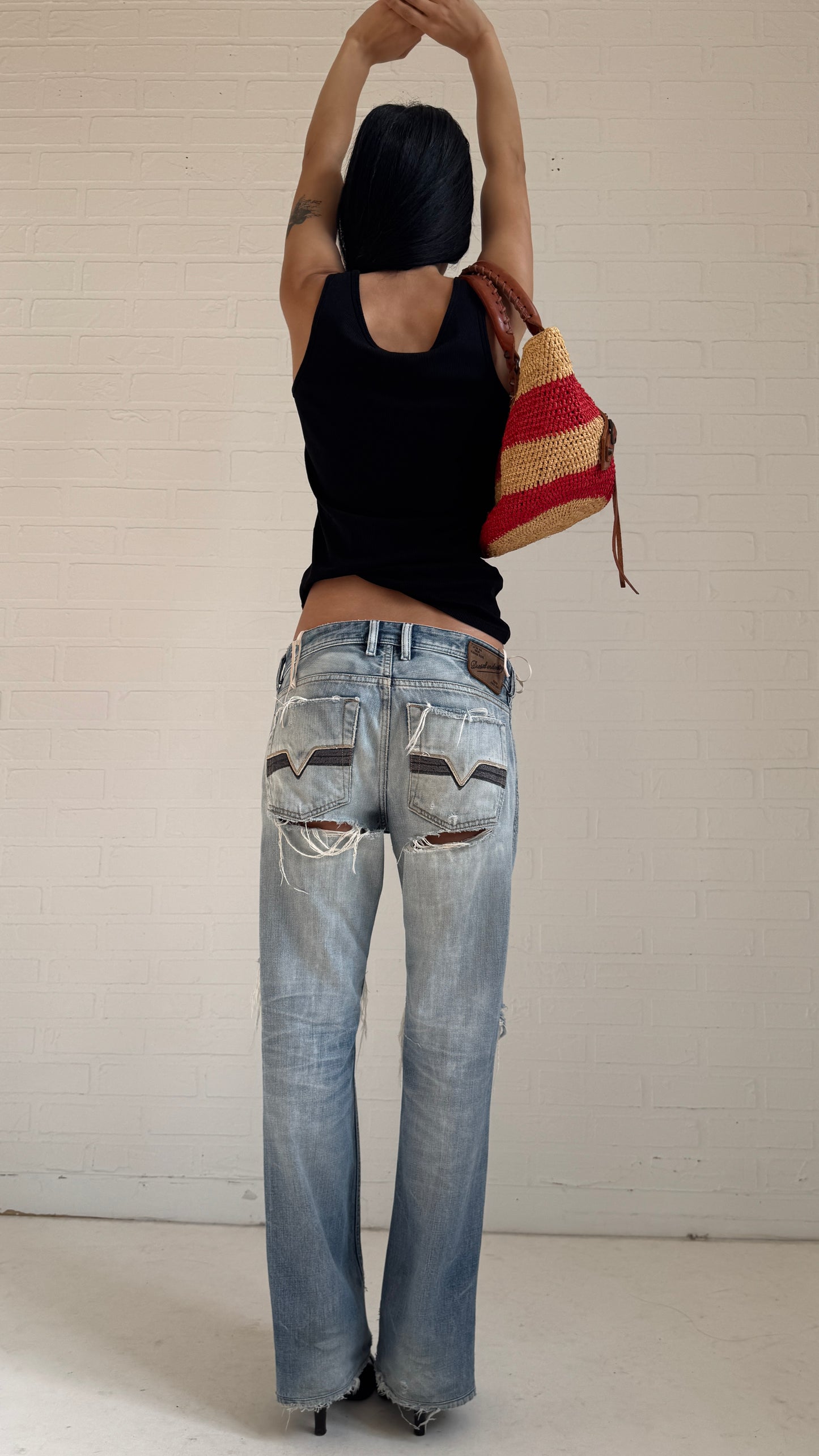Heavily Distressed Bootcut Jeans