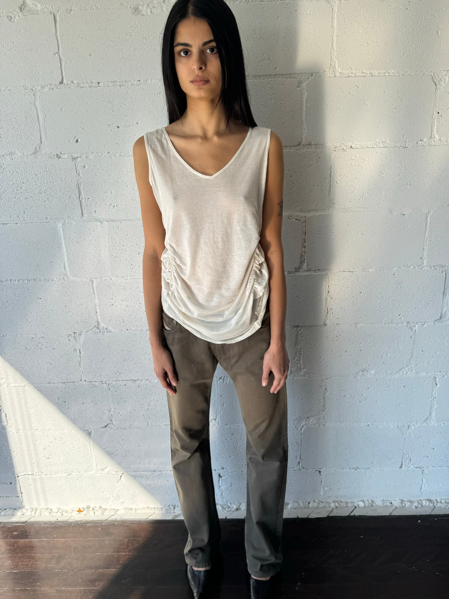 ruched cotton tank