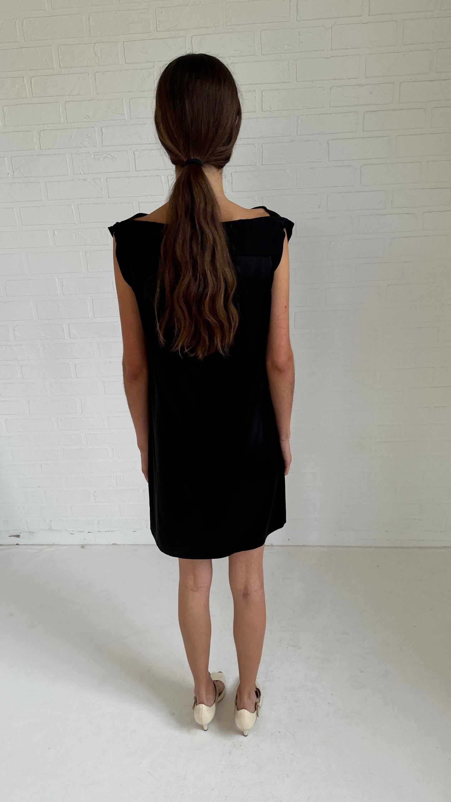 silk square cut mini dress