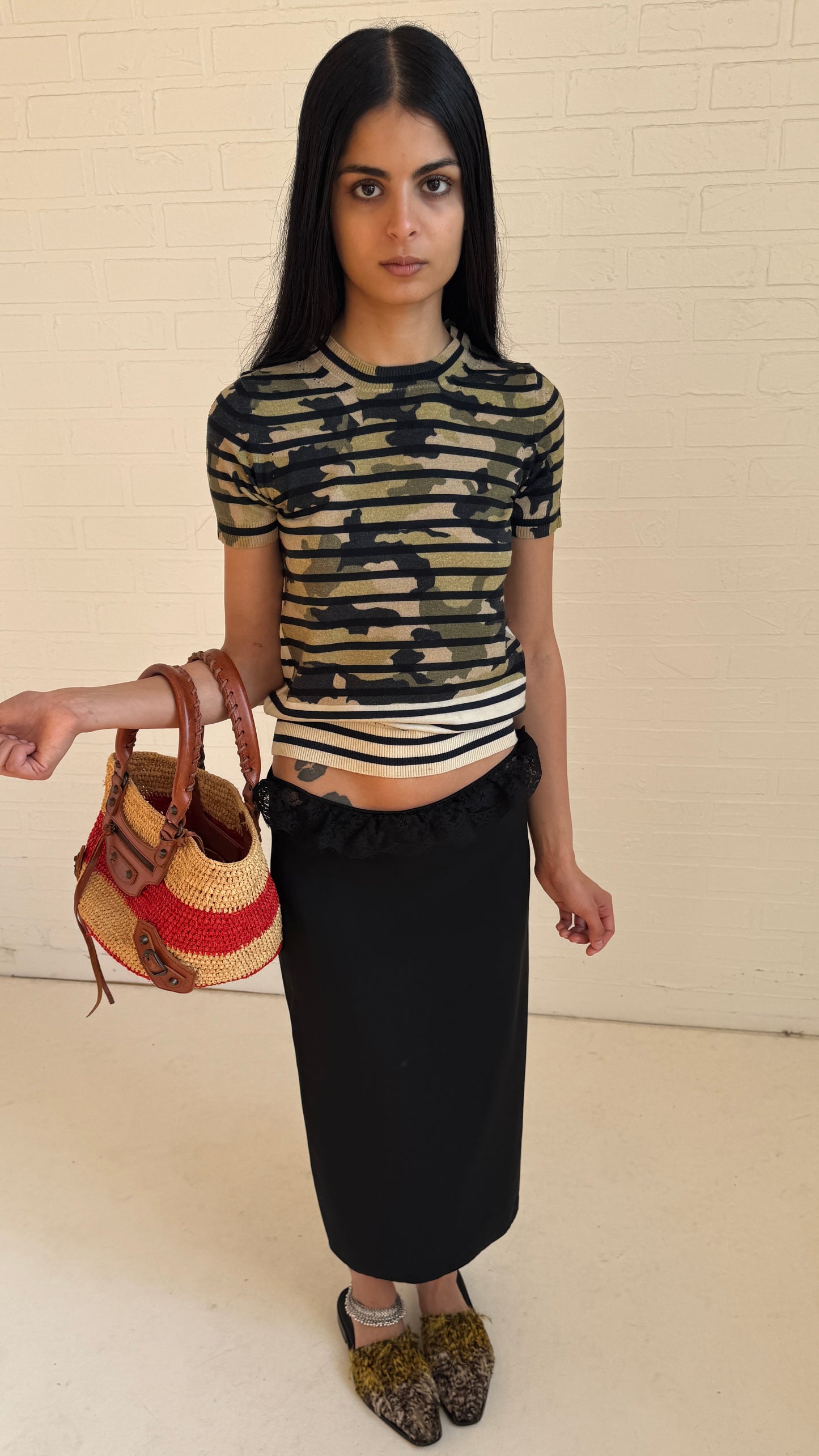 Camouflage Stripe Knit Top