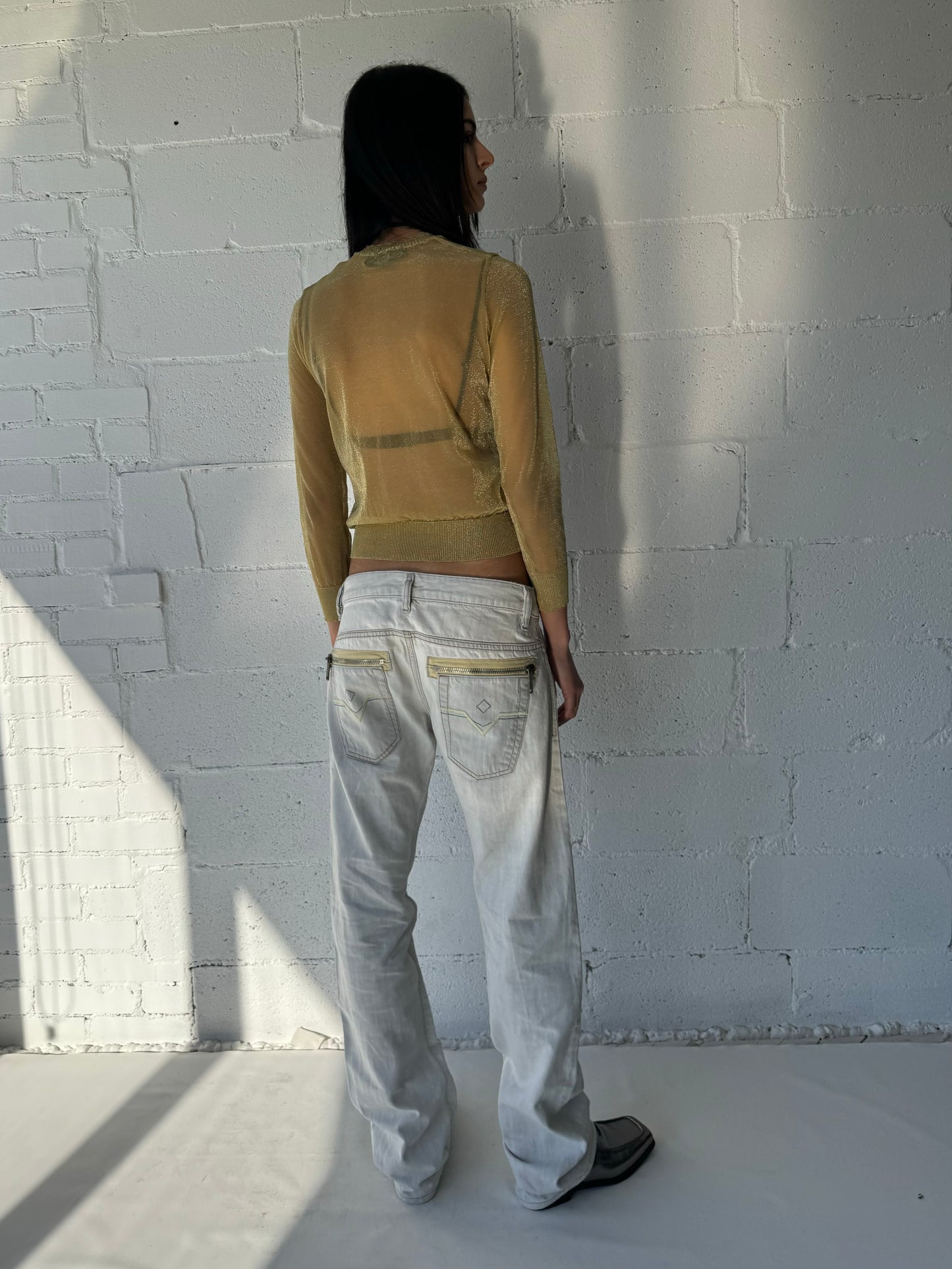 sheer cardigan / gold