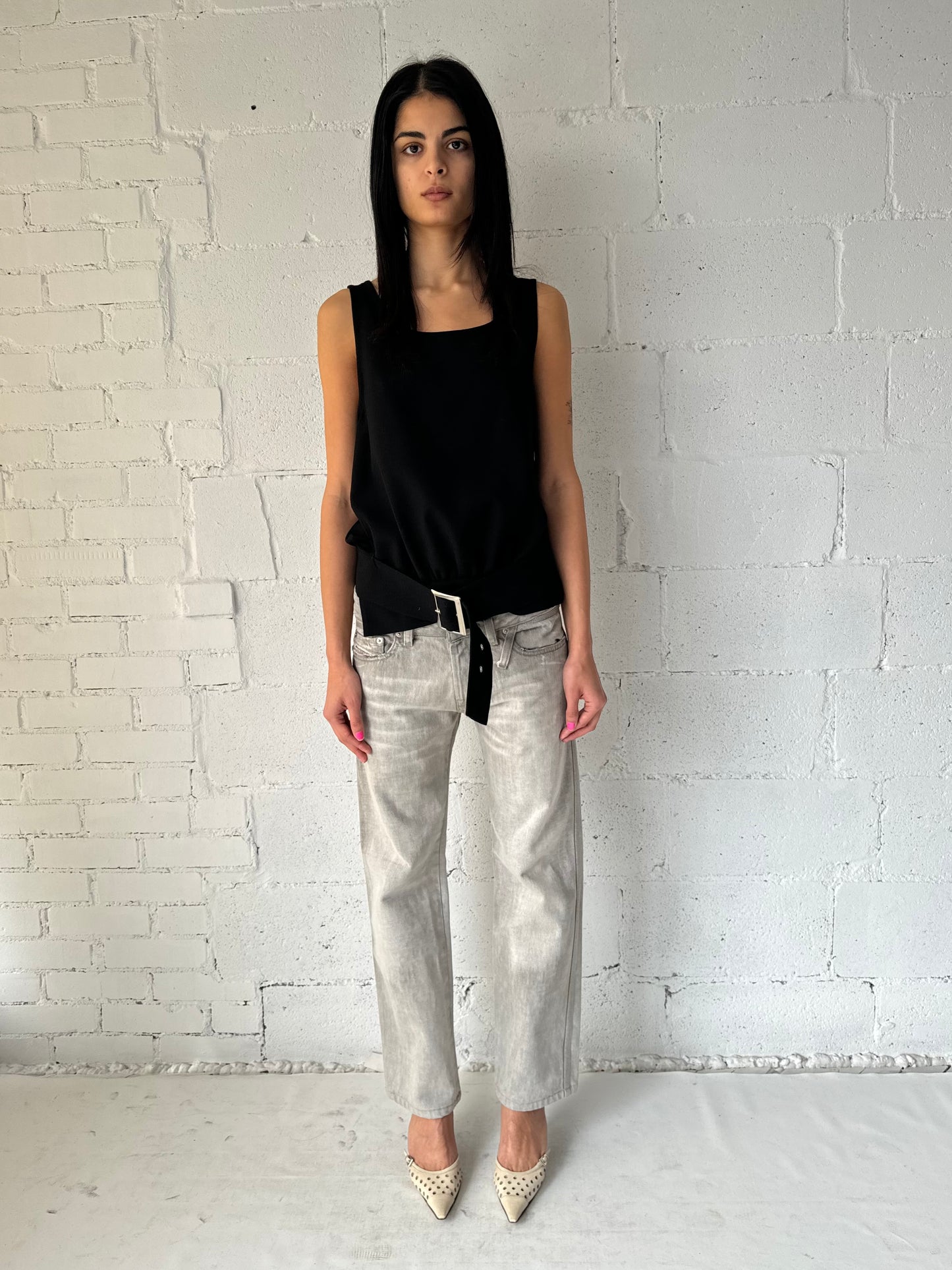 wool belt sleeveless top / black