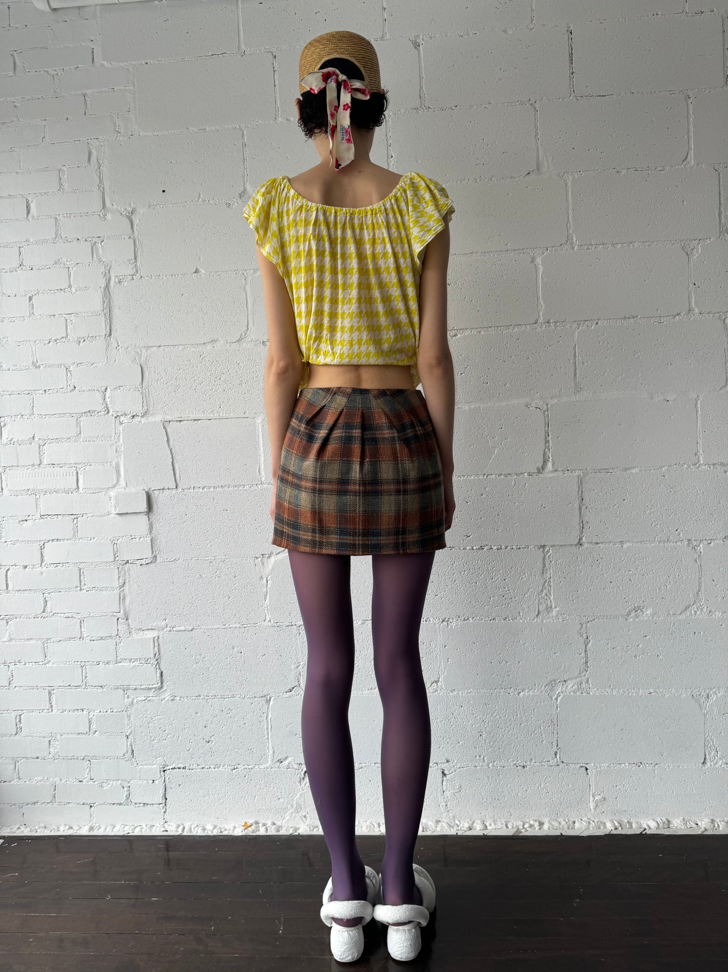 houndstooth cotton gauze shirt / yellow