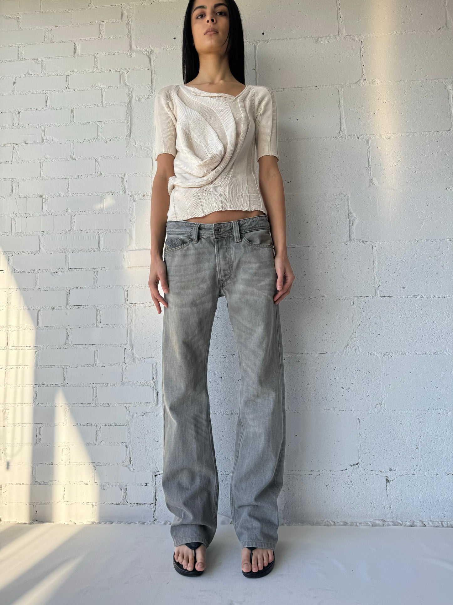 knit asymmetric sweater / bone