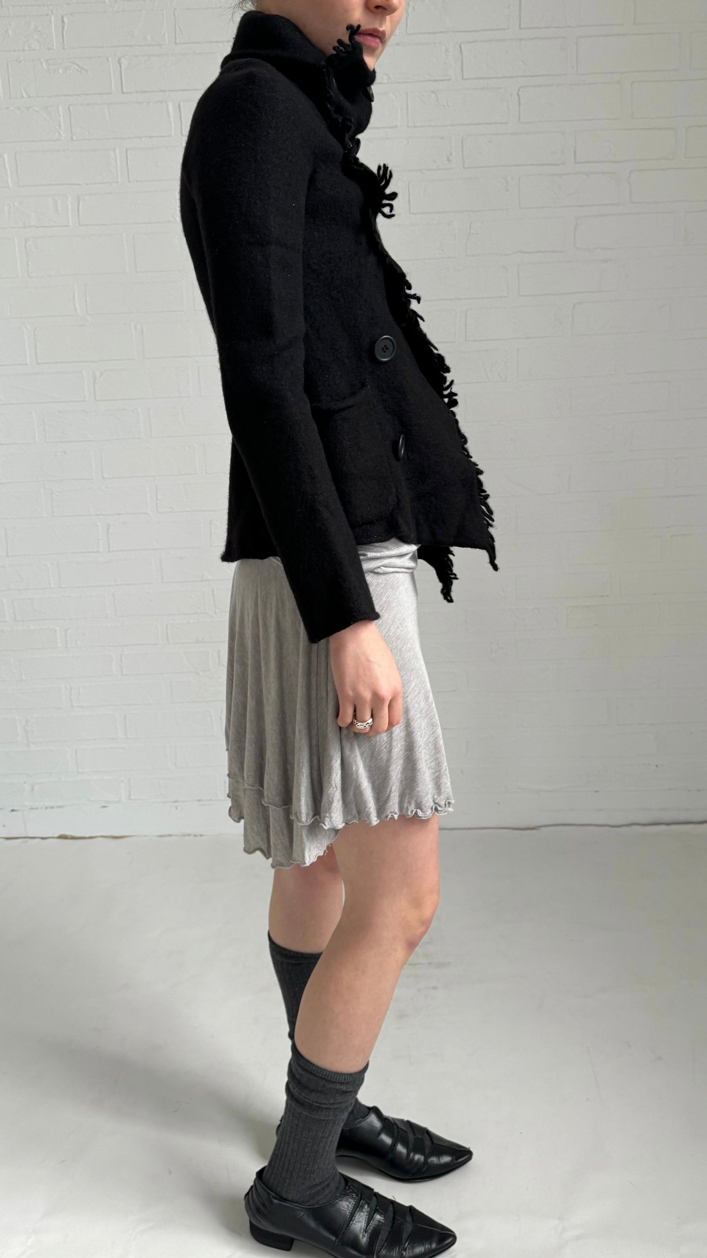 Gomme boiled wool fringe jacket in black