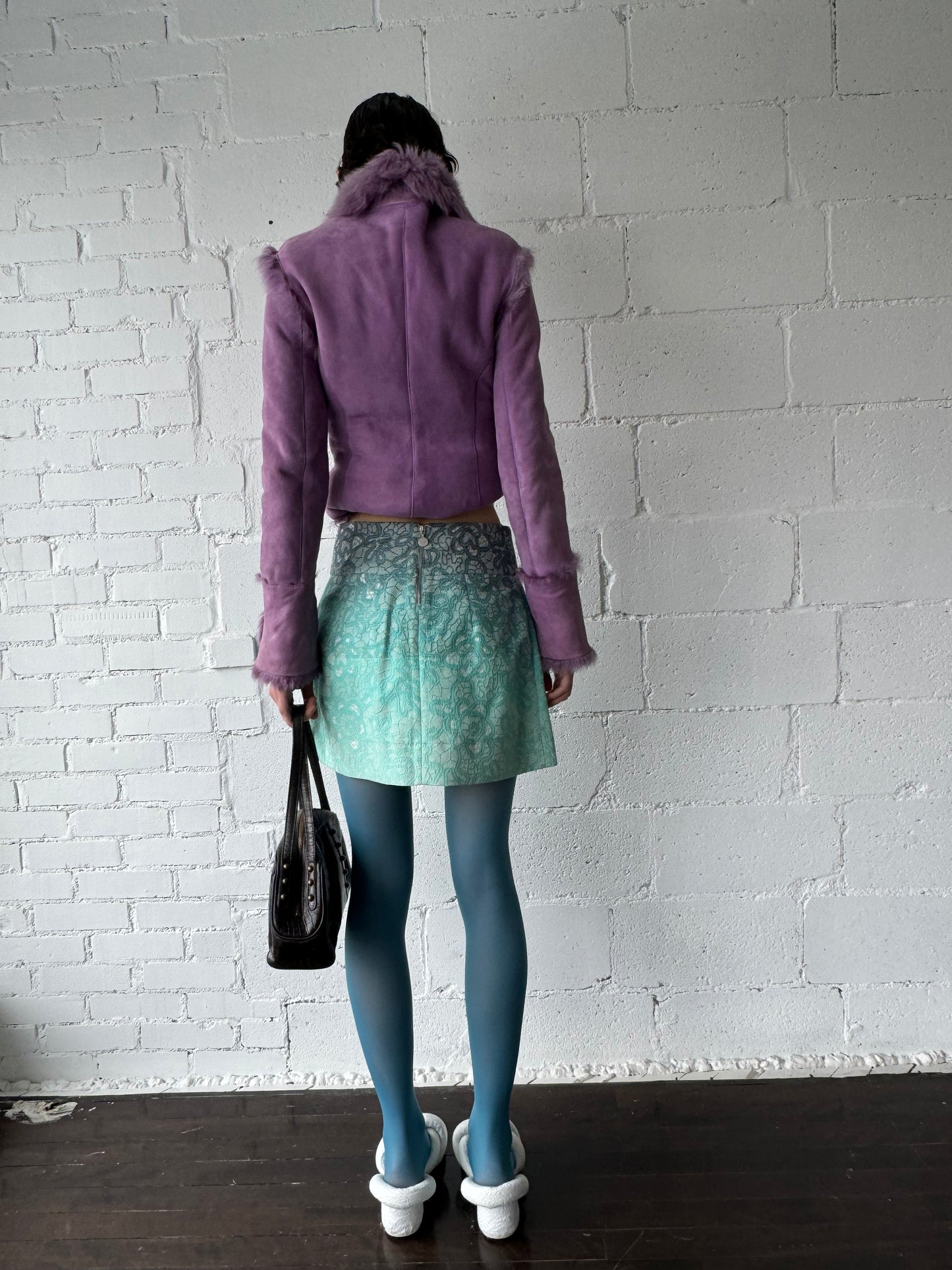 shearling shag jacket lilac
