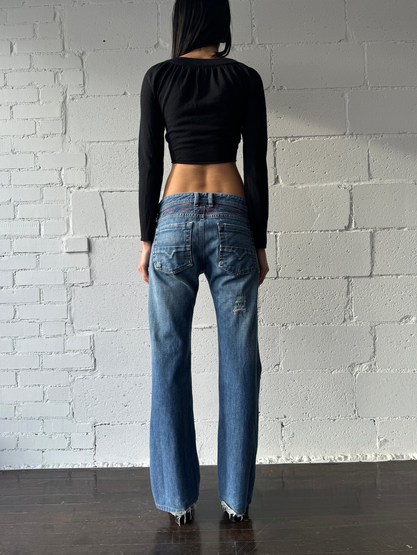 distressed lettering boot cut
