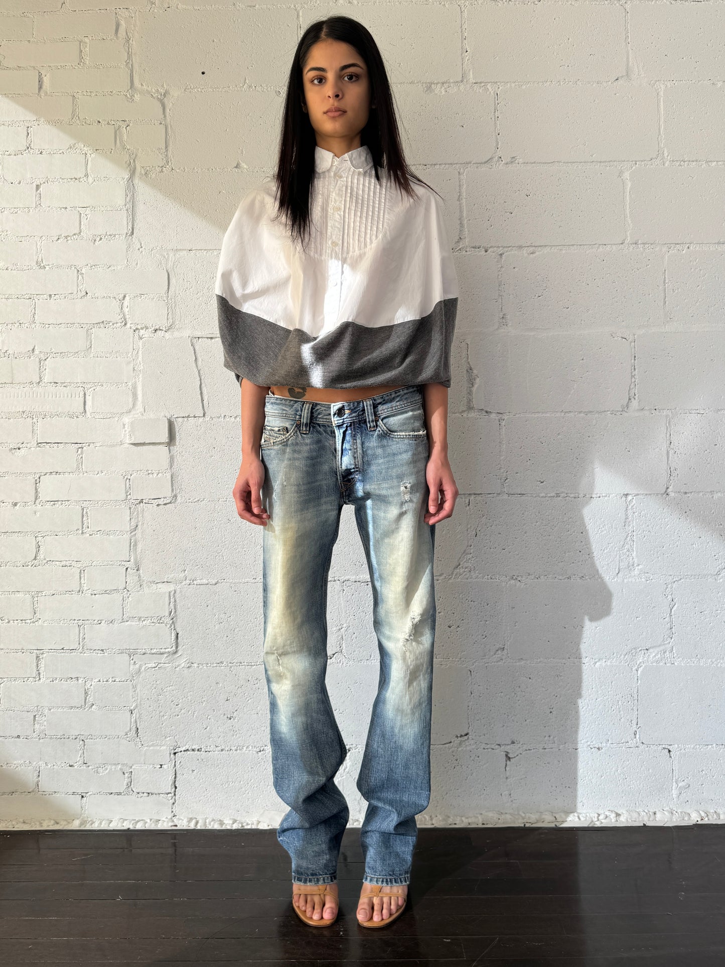 reversible knit poplin top