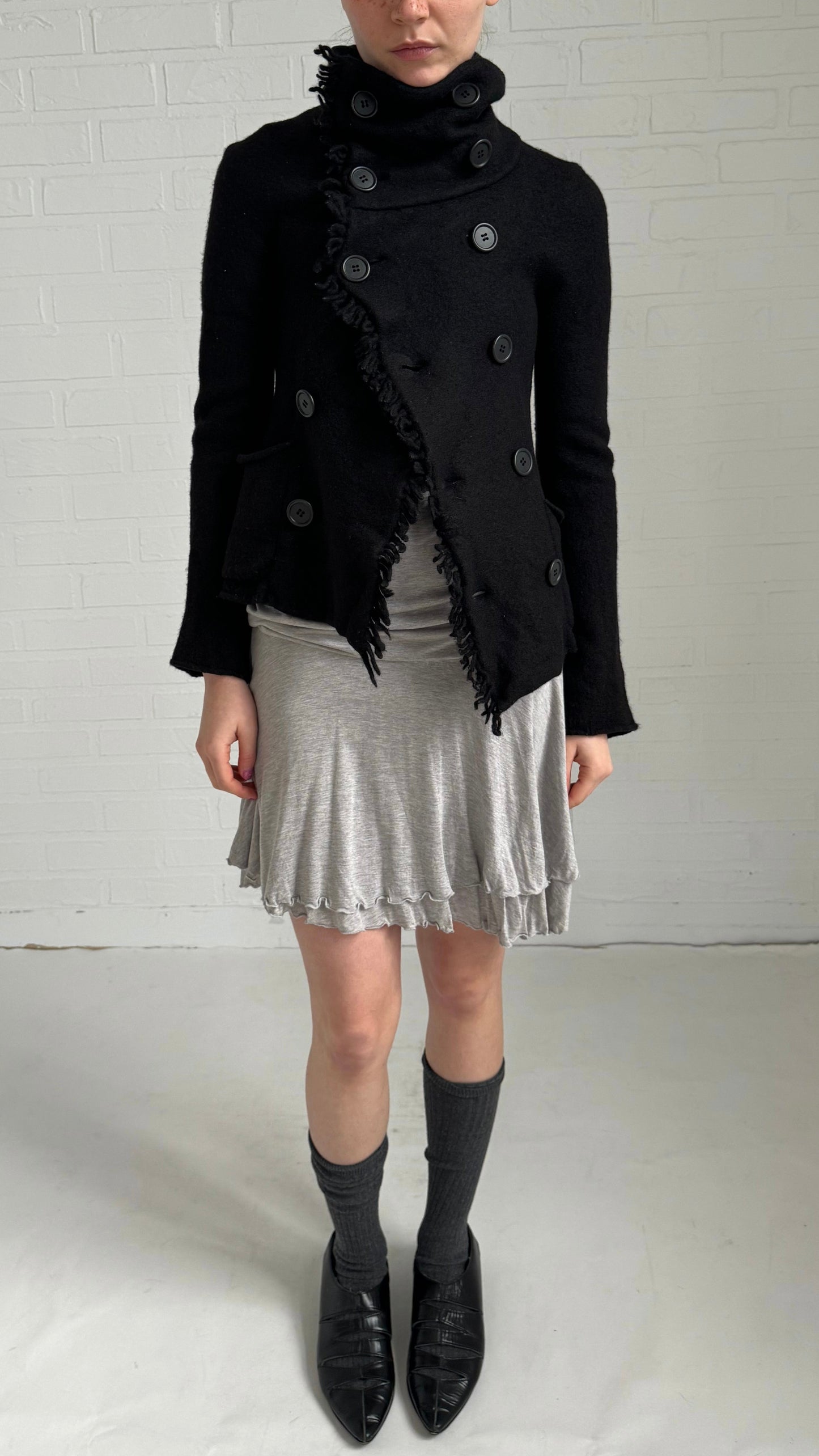 Gomme boiled wool fringe jacket in black
