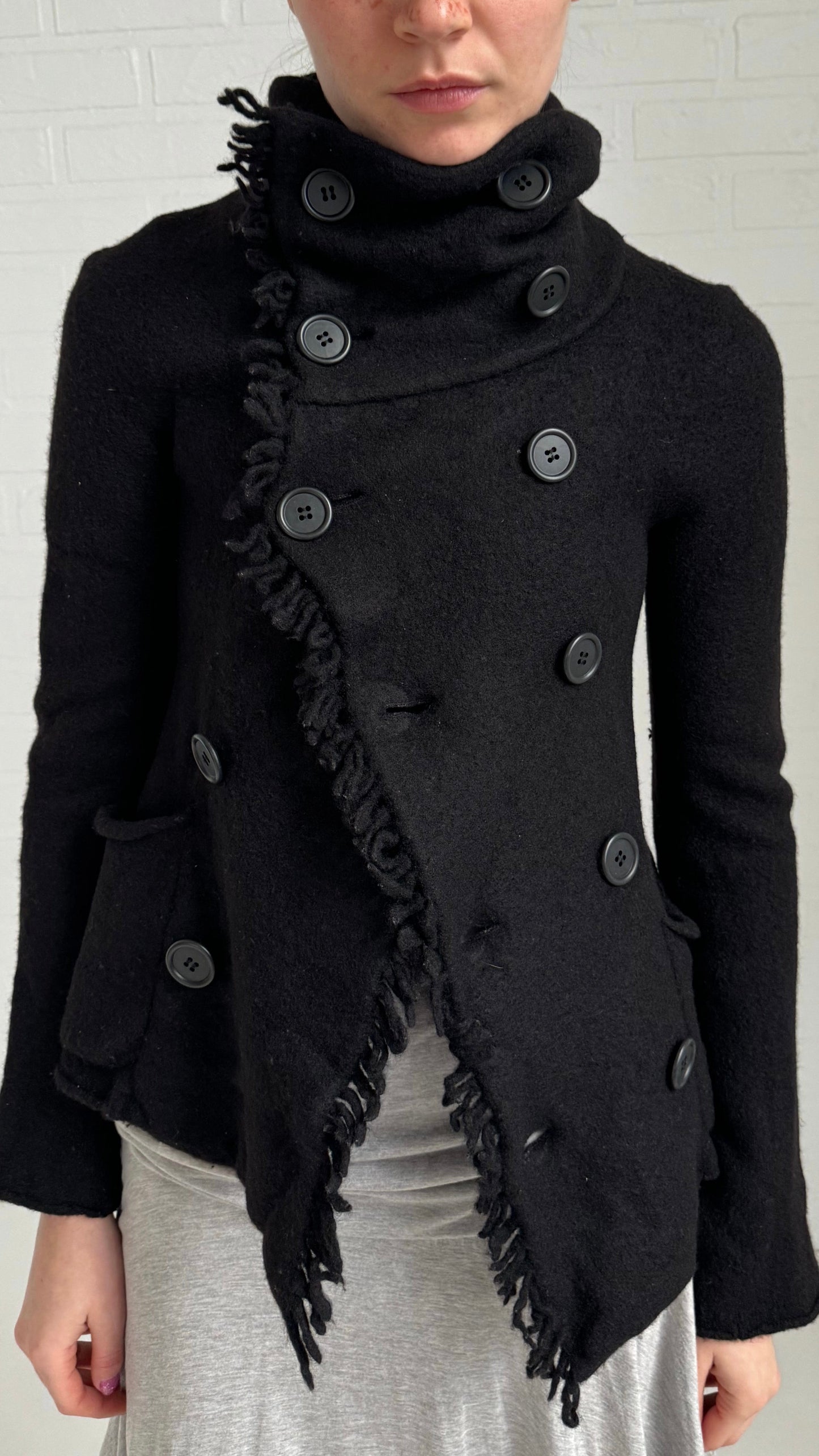 Gomme boiled wool fringe jacket in black