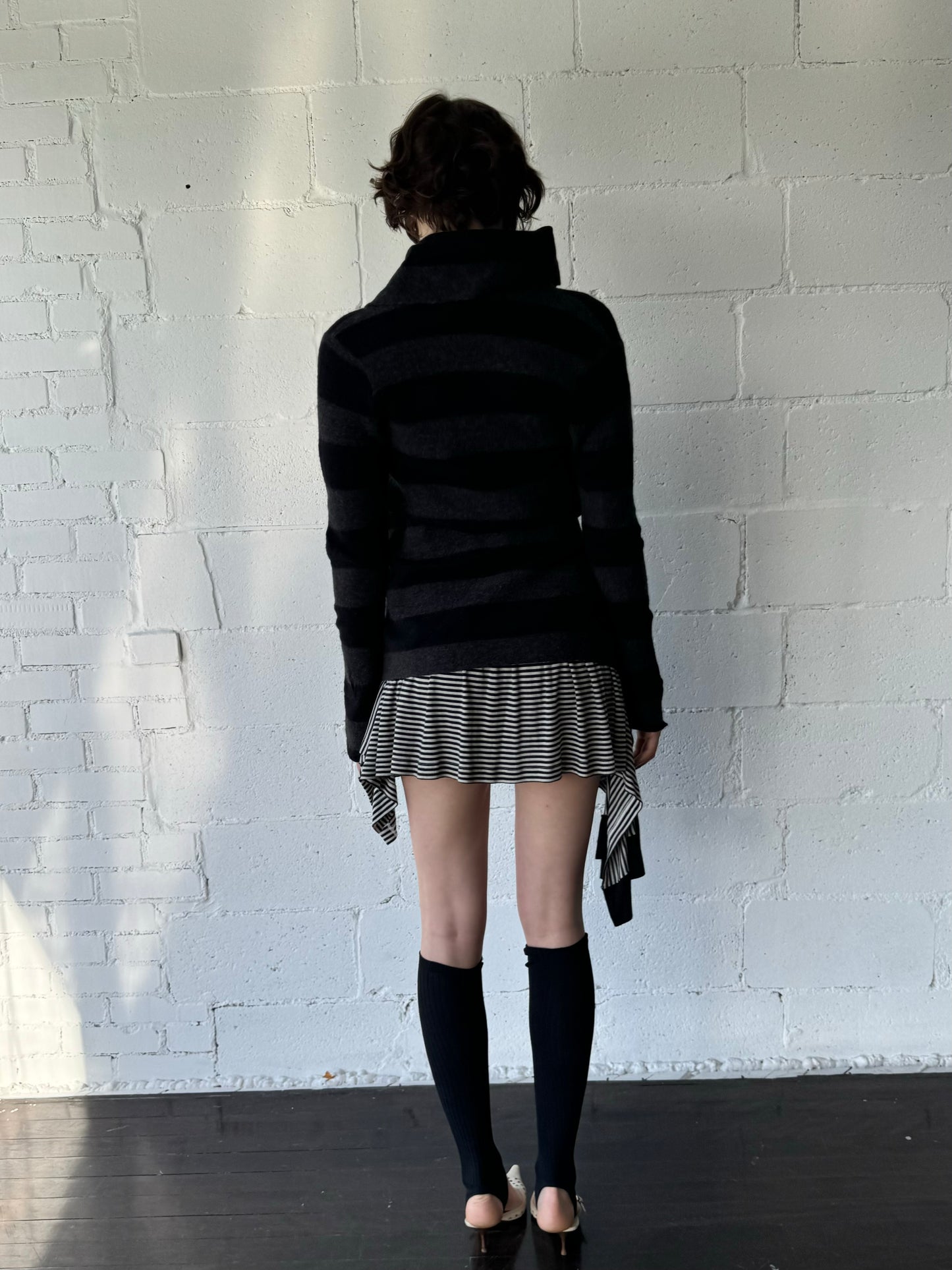 wool striped fringe coat