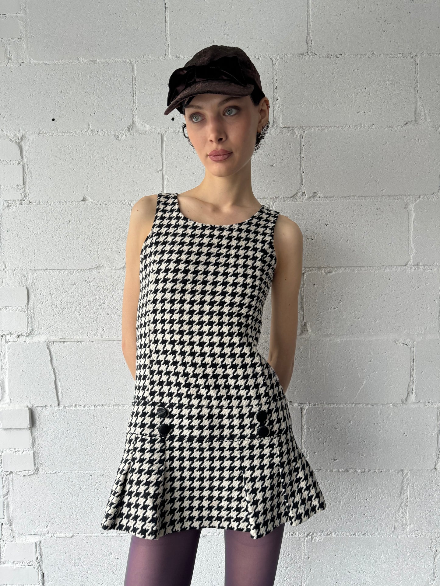 mini pleat dress / houndstooth