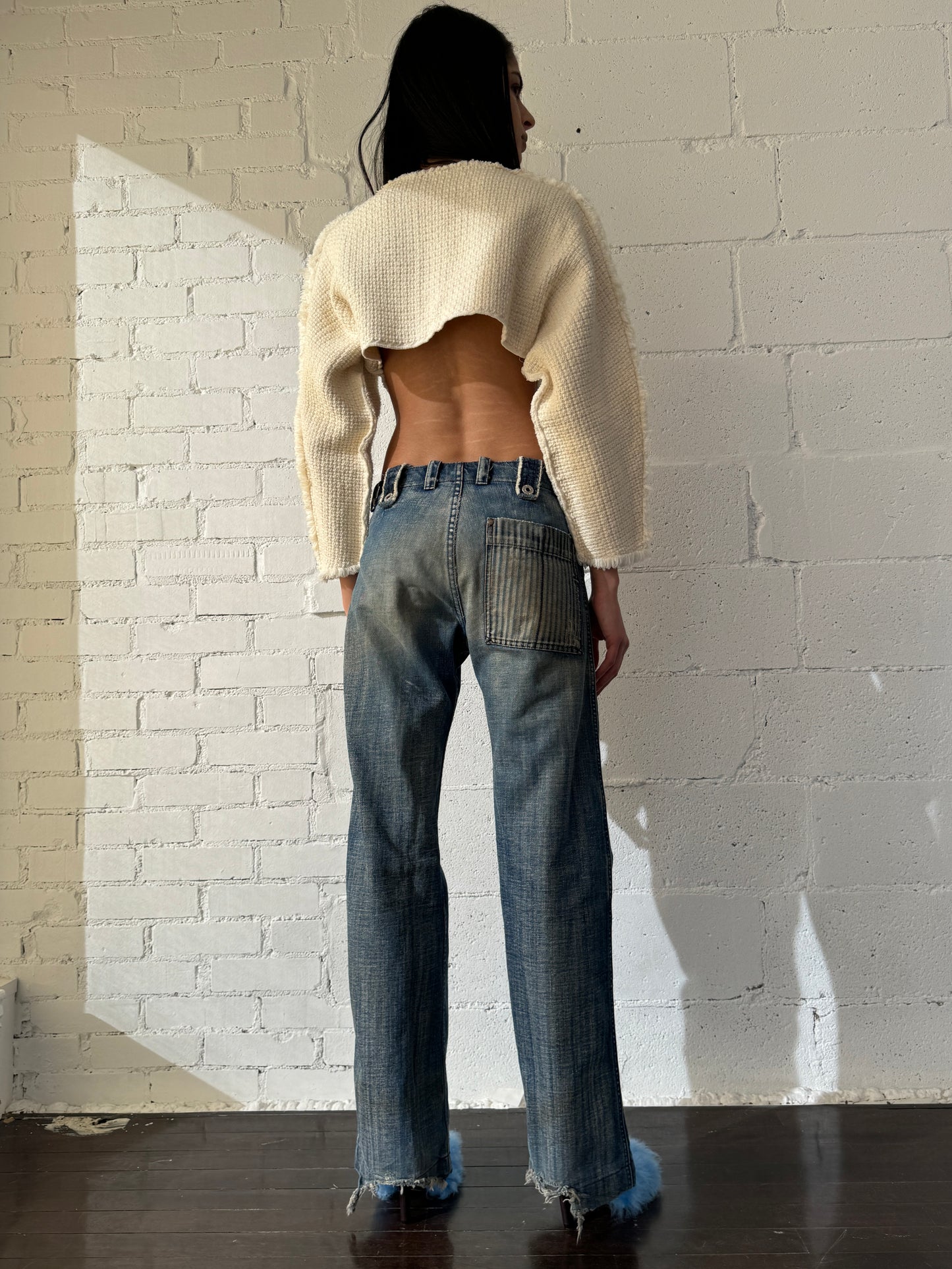 woven crop top / bone