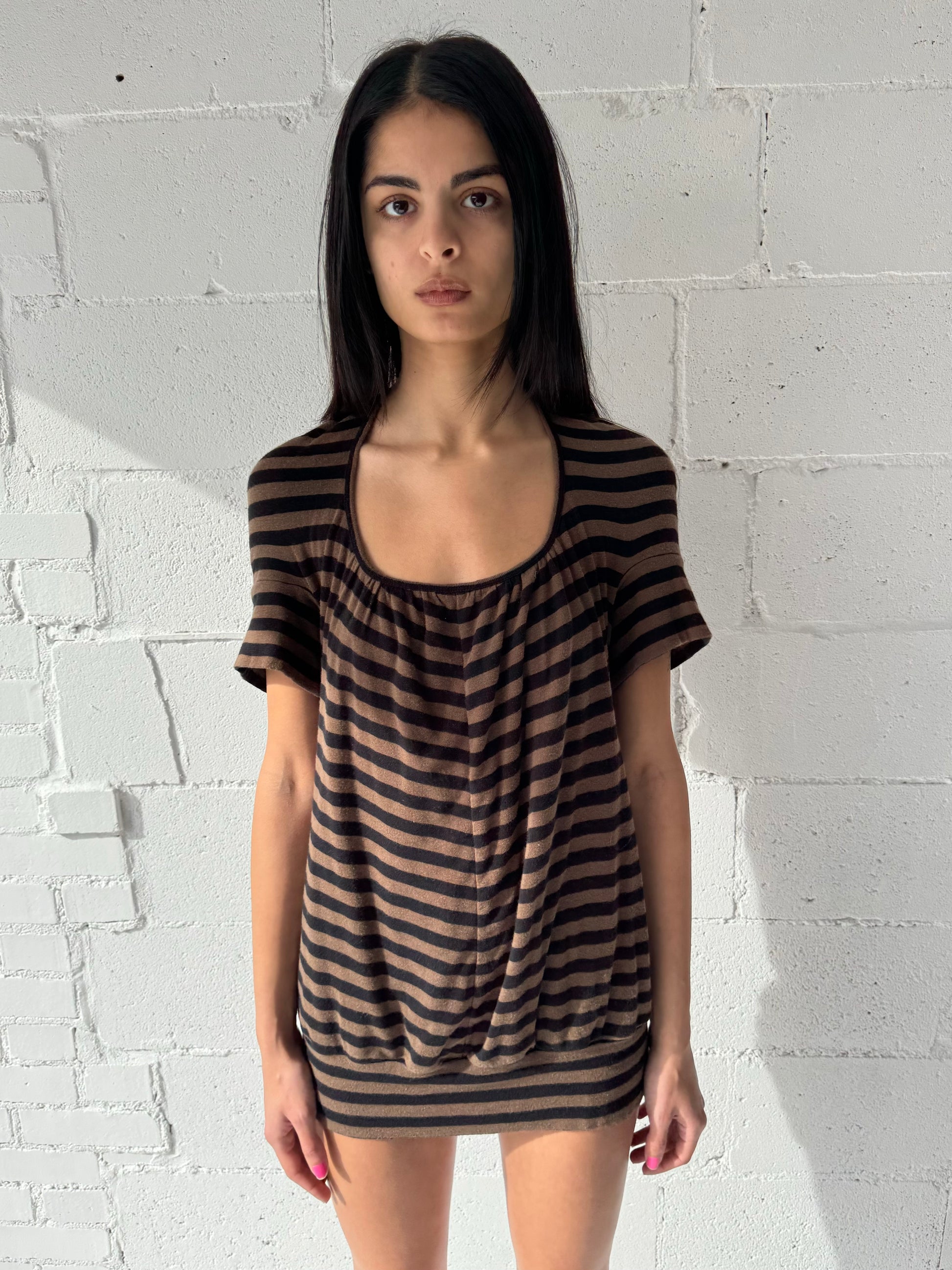 '07 stripe mini dress  / brown