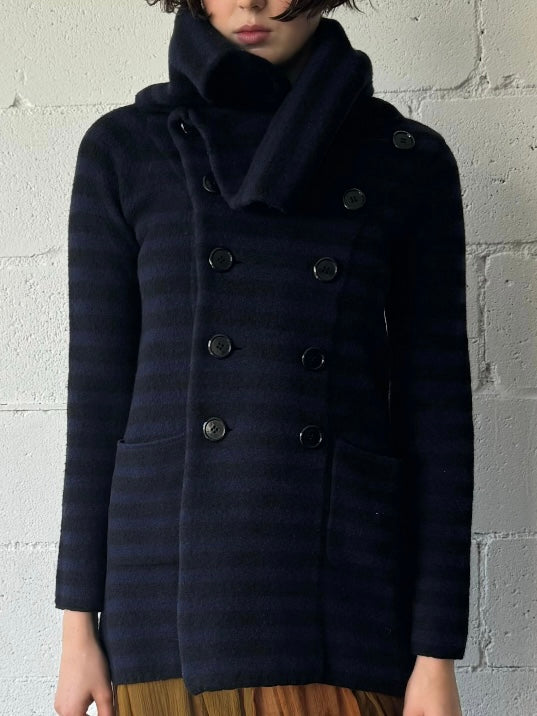 wool striped big collar jacket