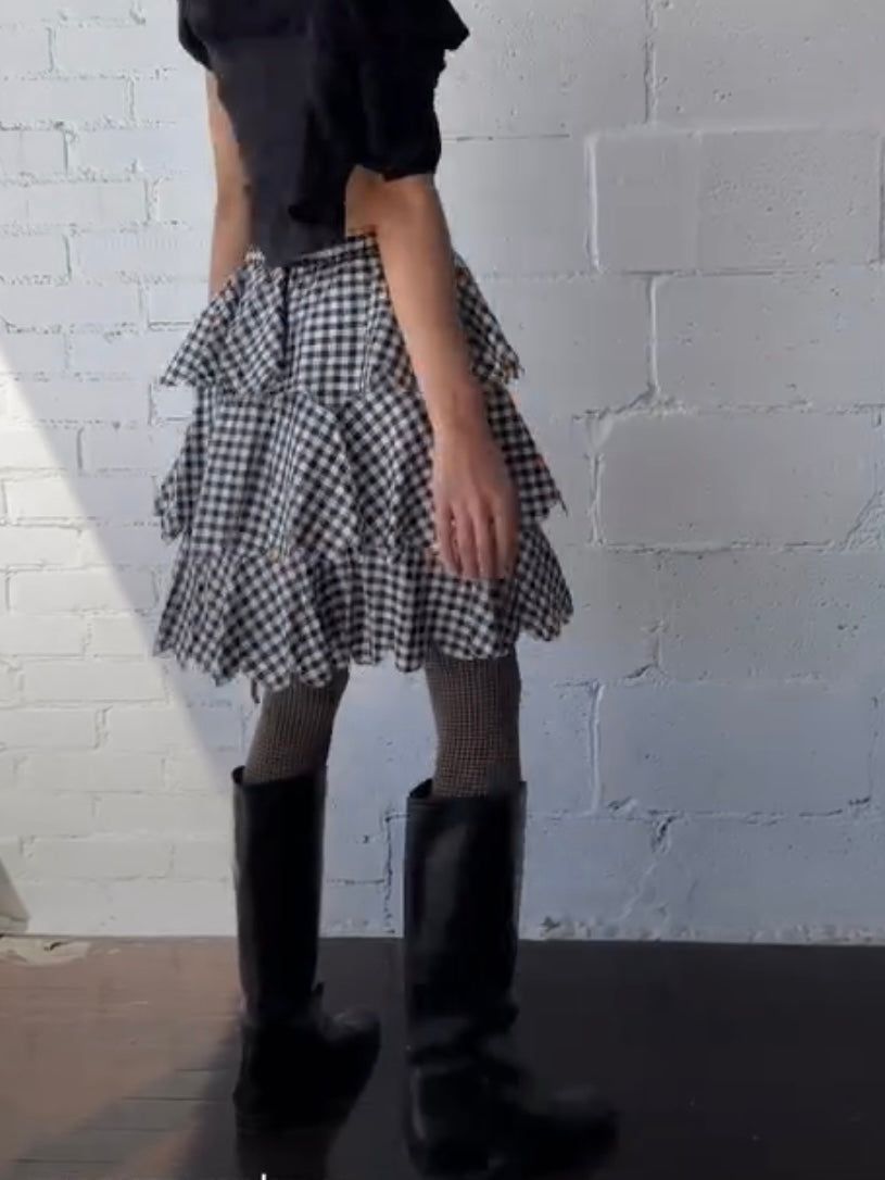 silk gingham mini skirt