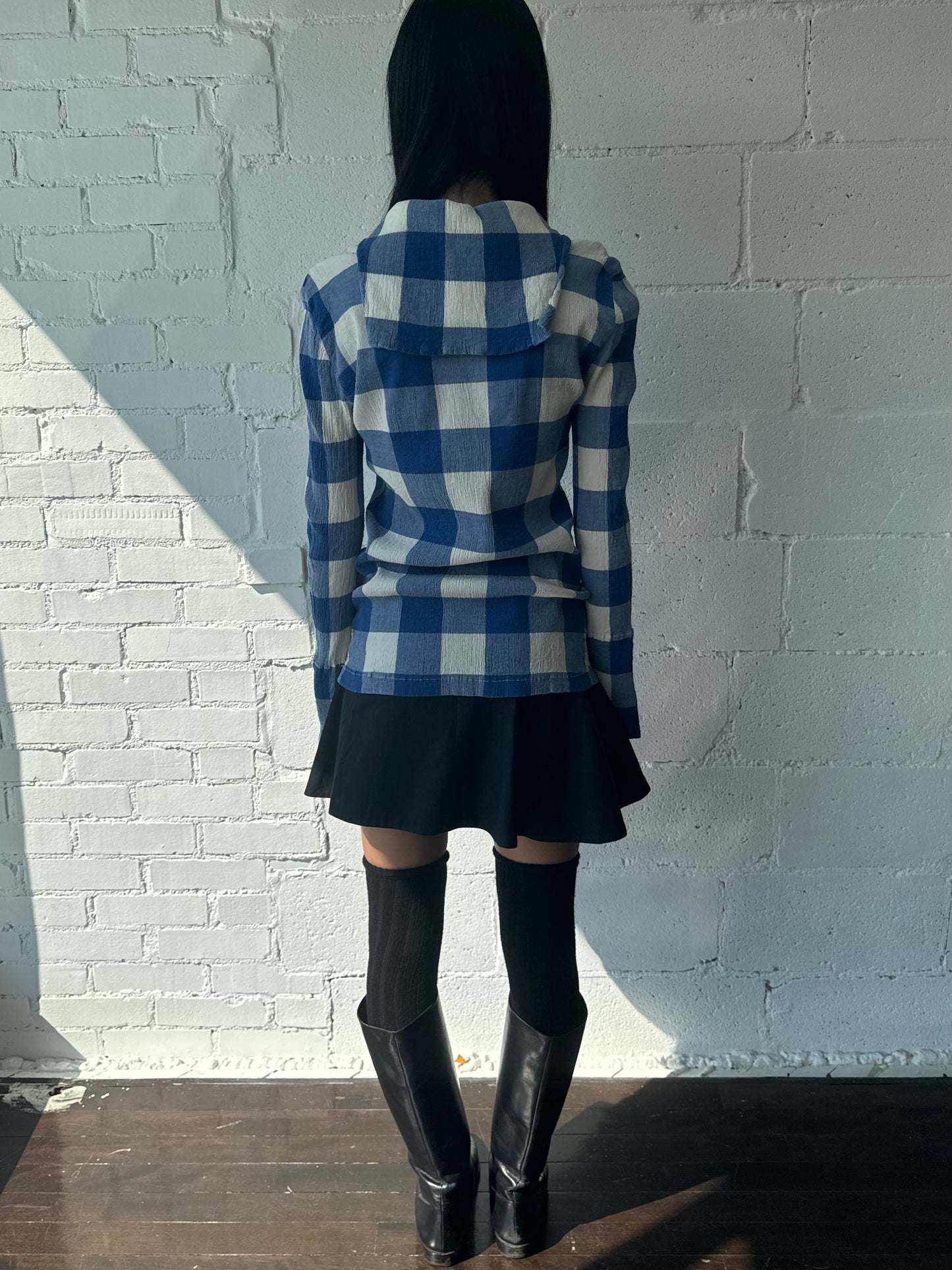 pleats checked long sleeve
