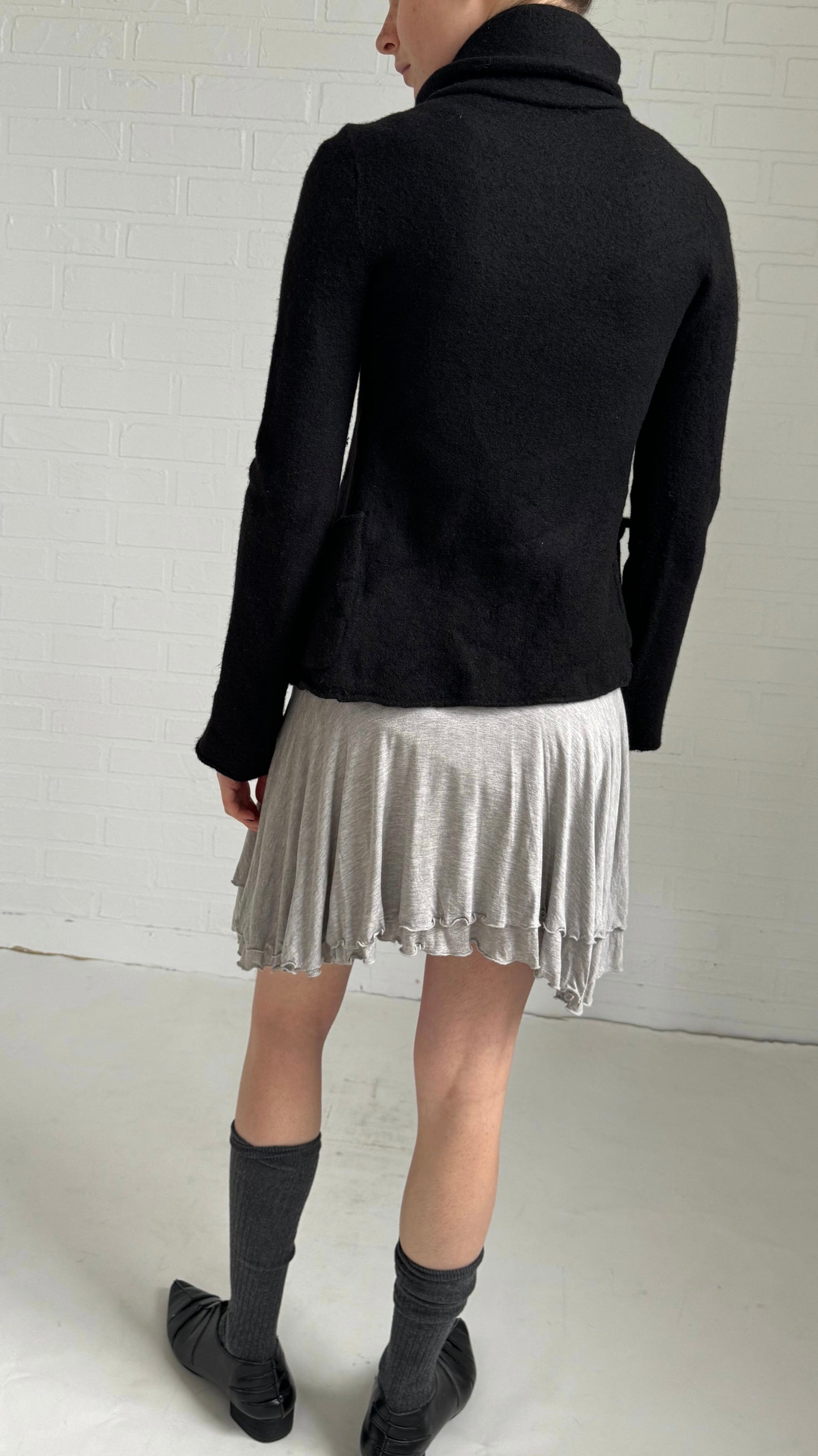 Gomme boiled wool fringe jacket in black