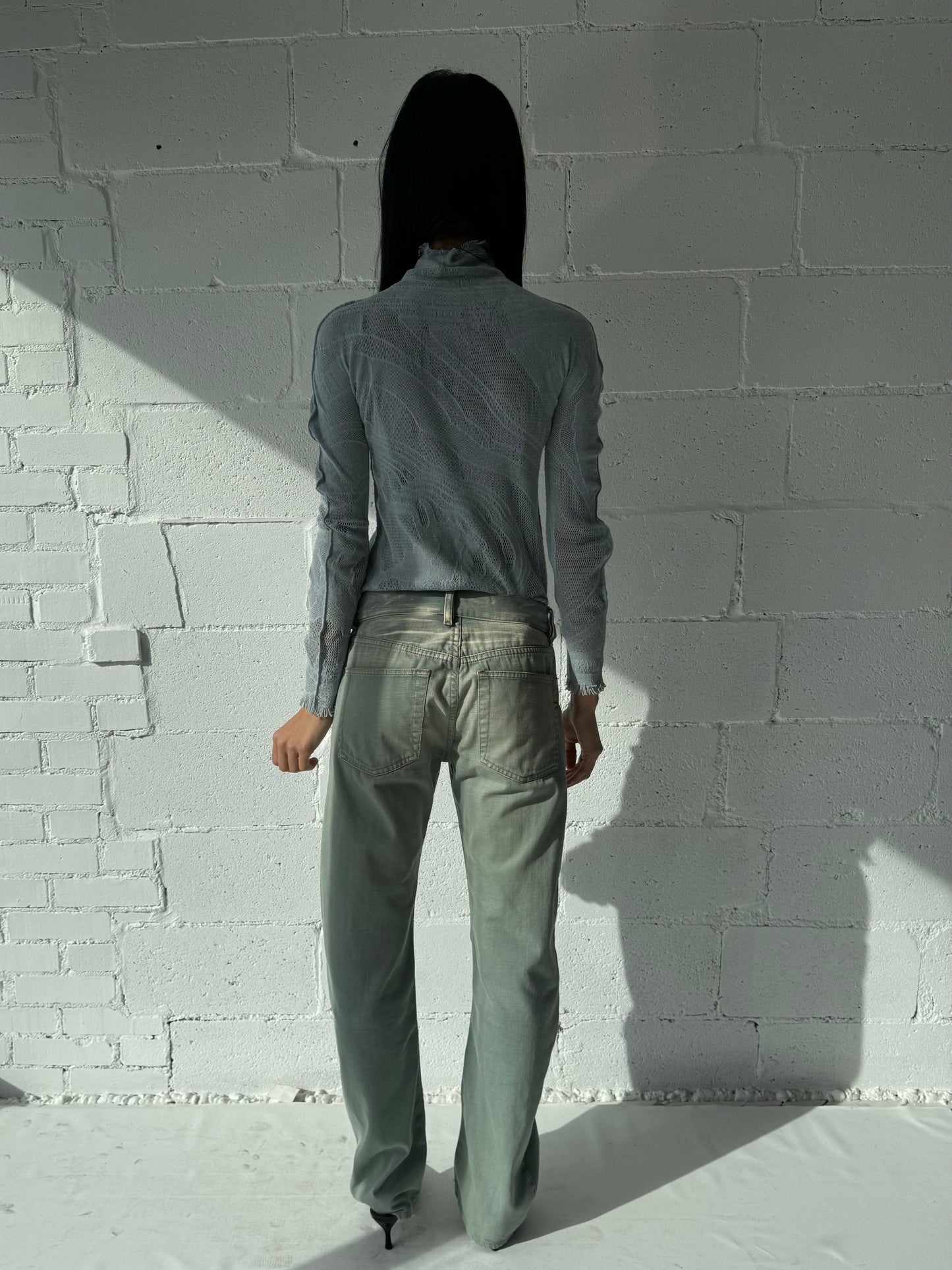 mesh turtleneck / light blue